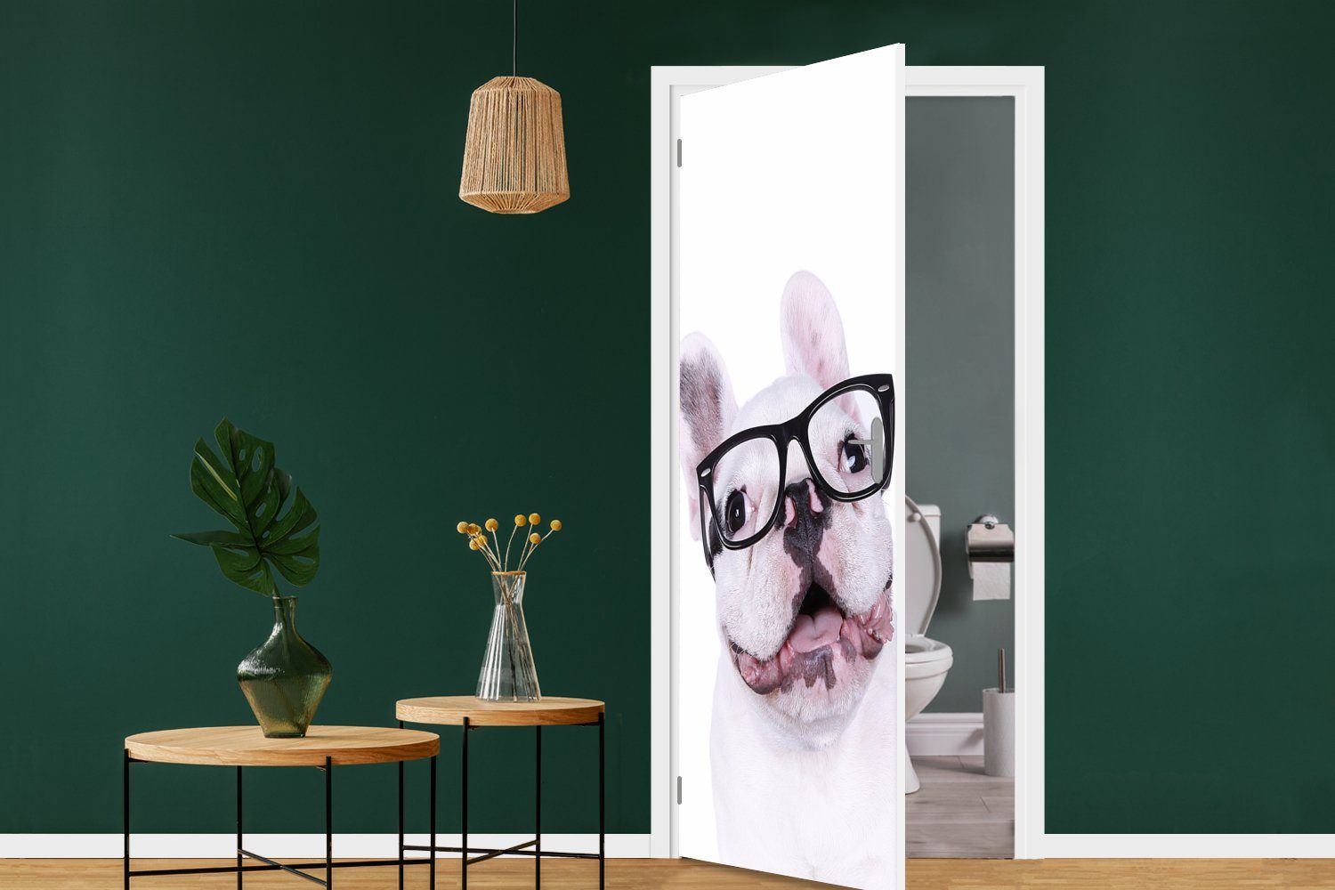 MuchoWow Türtapete Hund - Brille cm 75x205 bedruckt, Hipster, Fototapete - Tür, Matt, (1 Türaufkleber, St), für