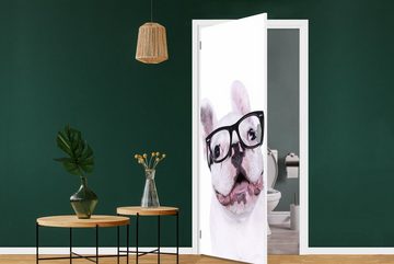 MuchoWow Türtapete Hund - Brille - Hipster, Matt, bedruckt, (1 St), Fototapete für Tür, Türaufkleber, 75x205 cm