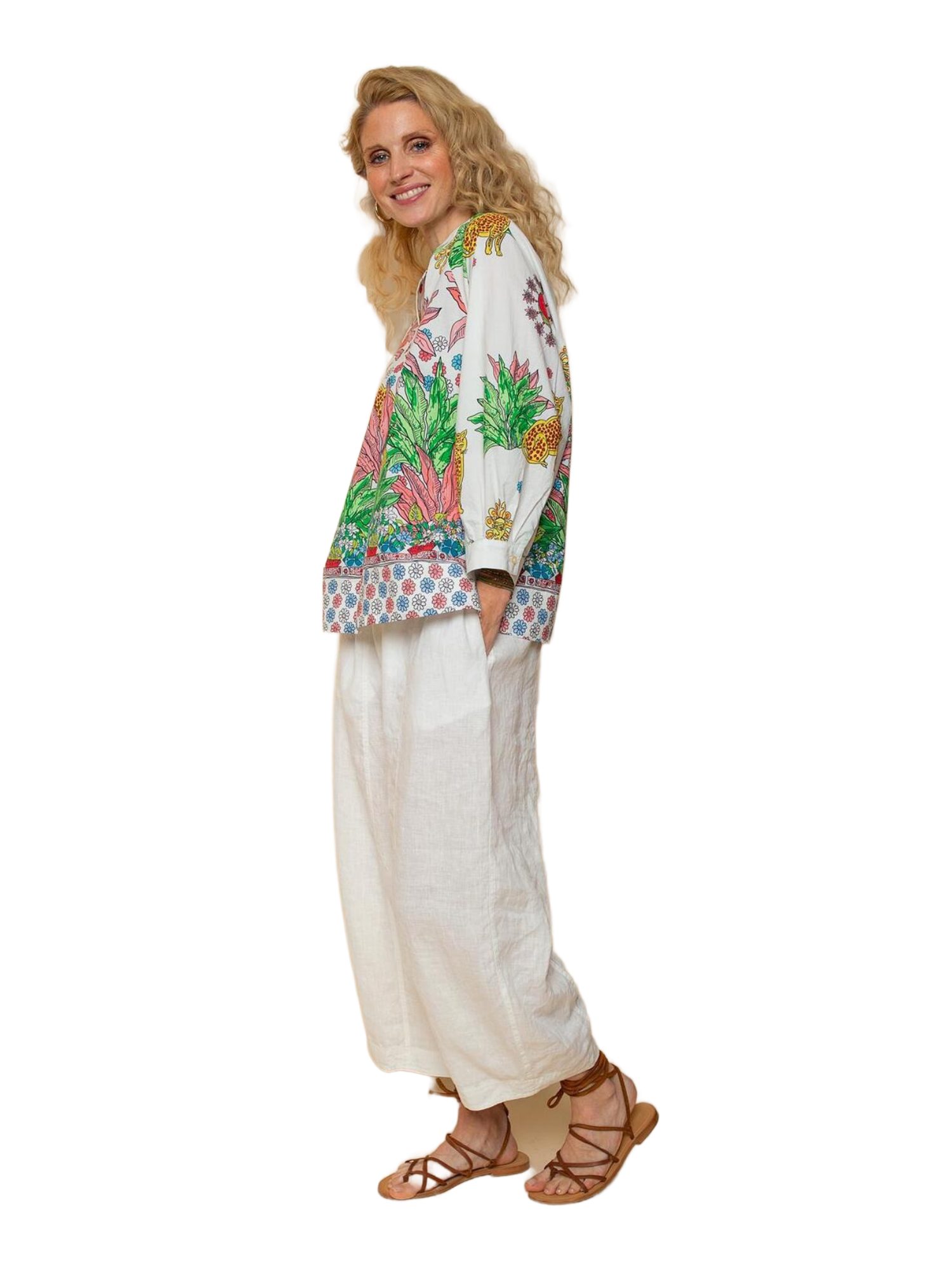 Emily Van Den Bergh Blusenshirt bunt,Casual,Baumwolle,Allover-Print,V-Ausschnitt,7/8 Arm,Casual Fit