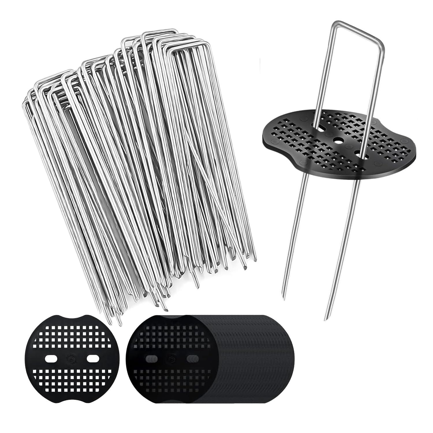 FOUORTUNATE-BEE Bodenanker U-Form Erdanker Set 100Tlg – 50 Bodenanker mit 50 Unterlegscheiben, Garten Erdanker 15 cm für Unkrautvlies Zelt Folie mit Scheiben