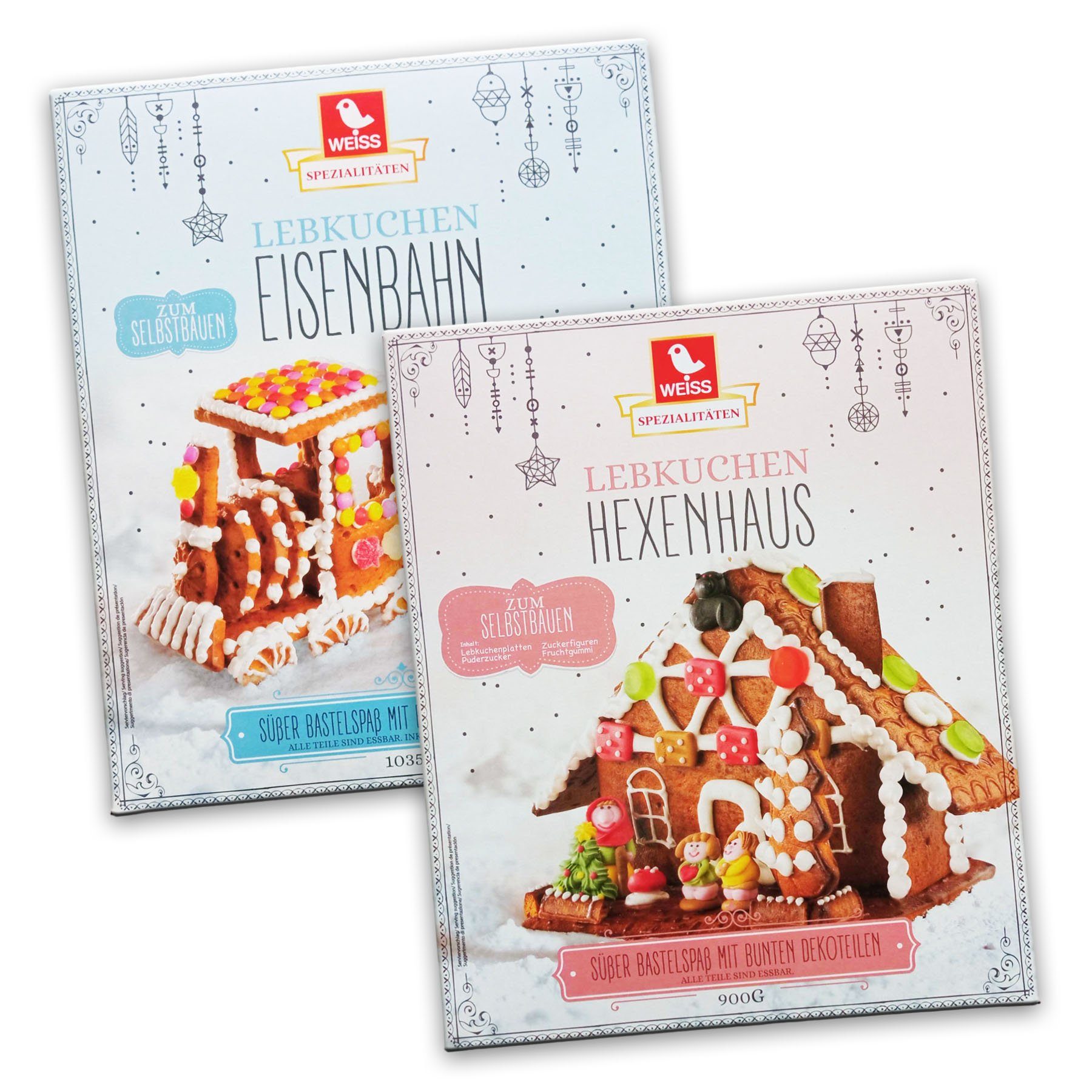 WEISS Weihnachtshaus WEISS Hexenhaus und Eisenbahn Lebkuchen Set