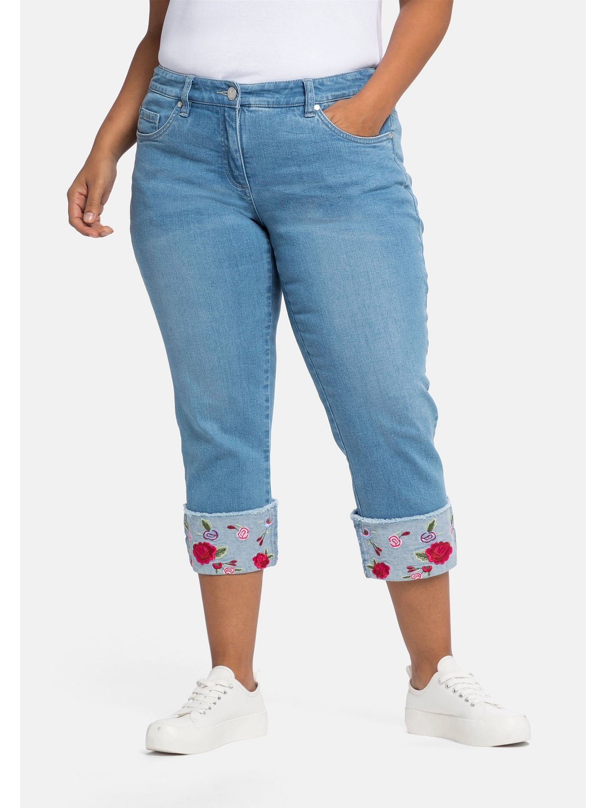 sheego by Joe Browns Stretch-Jeans Große Größen in 7/8-Länge, mit besticktem Aufschlag