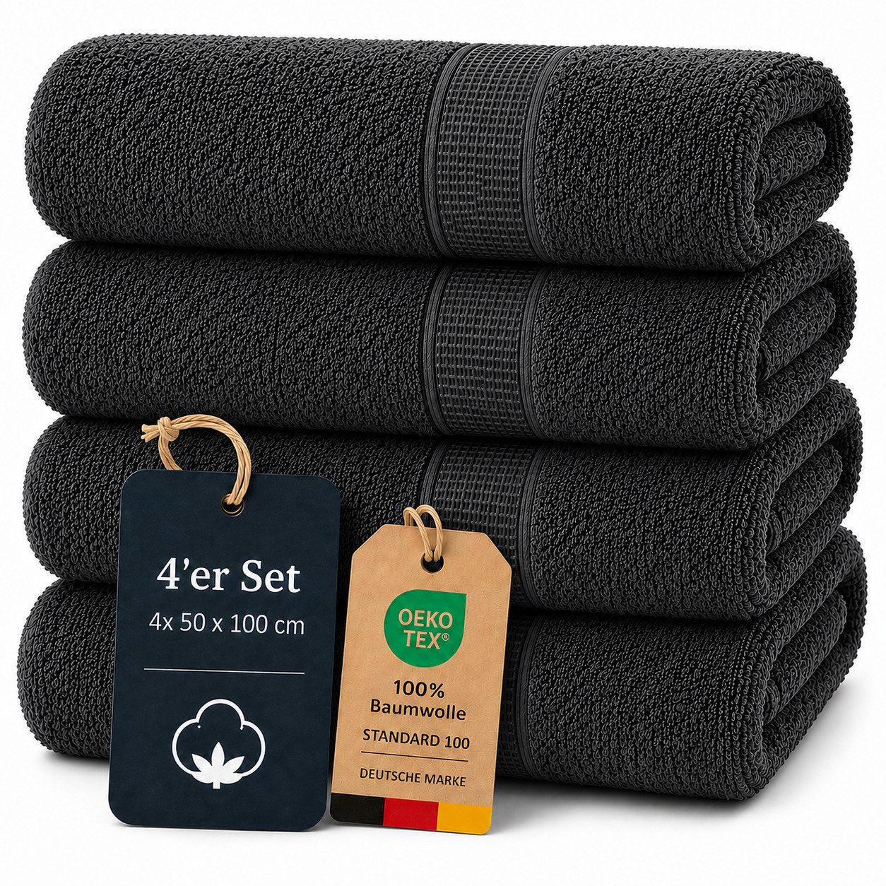 Komfortec Handtuch Set 4x Premium Handtuch Set - 50x100 cm, Frottee (4-St), 100% Baumwolle, mit Bordüre, Weich & Saugstark, Hotelqualität
