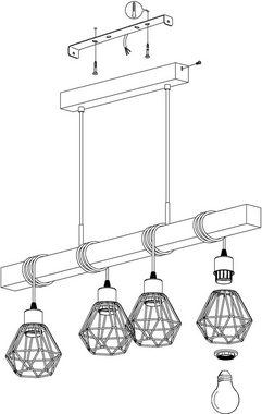 EGLO Pendelleuchte TOWNSHEND 5, ohne Leuchtmittel, schwarz / L70 x H110 x B20 cm / Hängelampe aus Holz und Metall / Retro