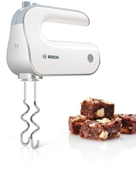 BOSCH Handmixer Styline MFQ4030, Edelstahl Rührbesen/Knethaken, 5 Stufen, weiß, 500 W, Turbotaste, leichtes Gehäuse, Made in Europe