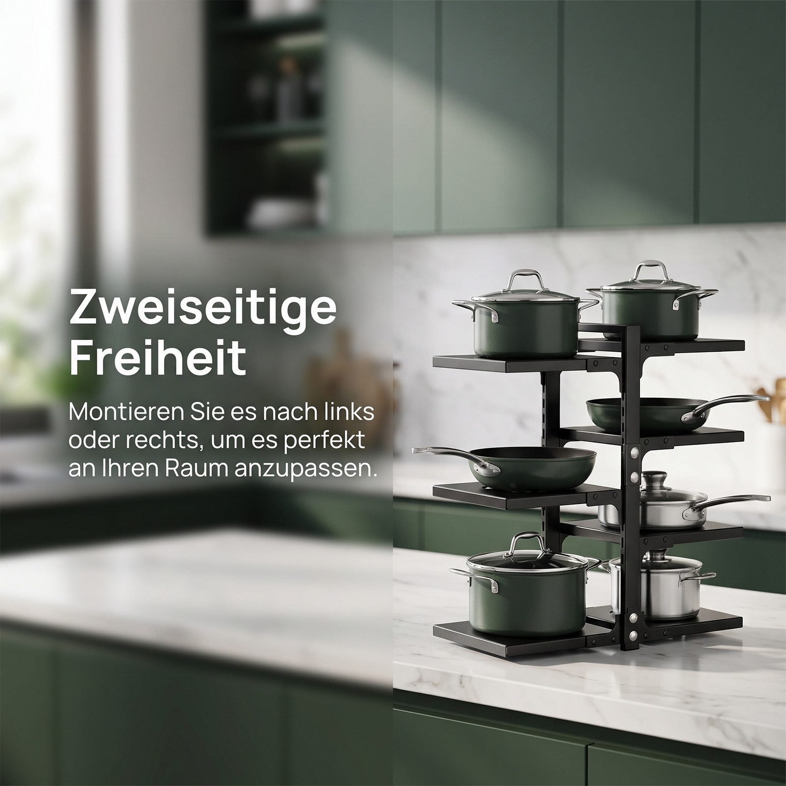 AKKEE Geschirrständer 7-stufiger verstellbarer Topf-Organisator Küchenorganisator, Kohlenstoffstahlmaterial – Bild 2 von 5