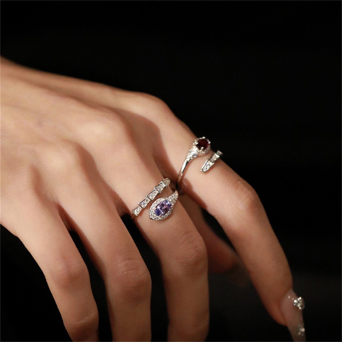Diamanten, verstellbarer mit selected Ring Fingerring in Schlangenform Offener, 4er-Set carefully (4-tlg)