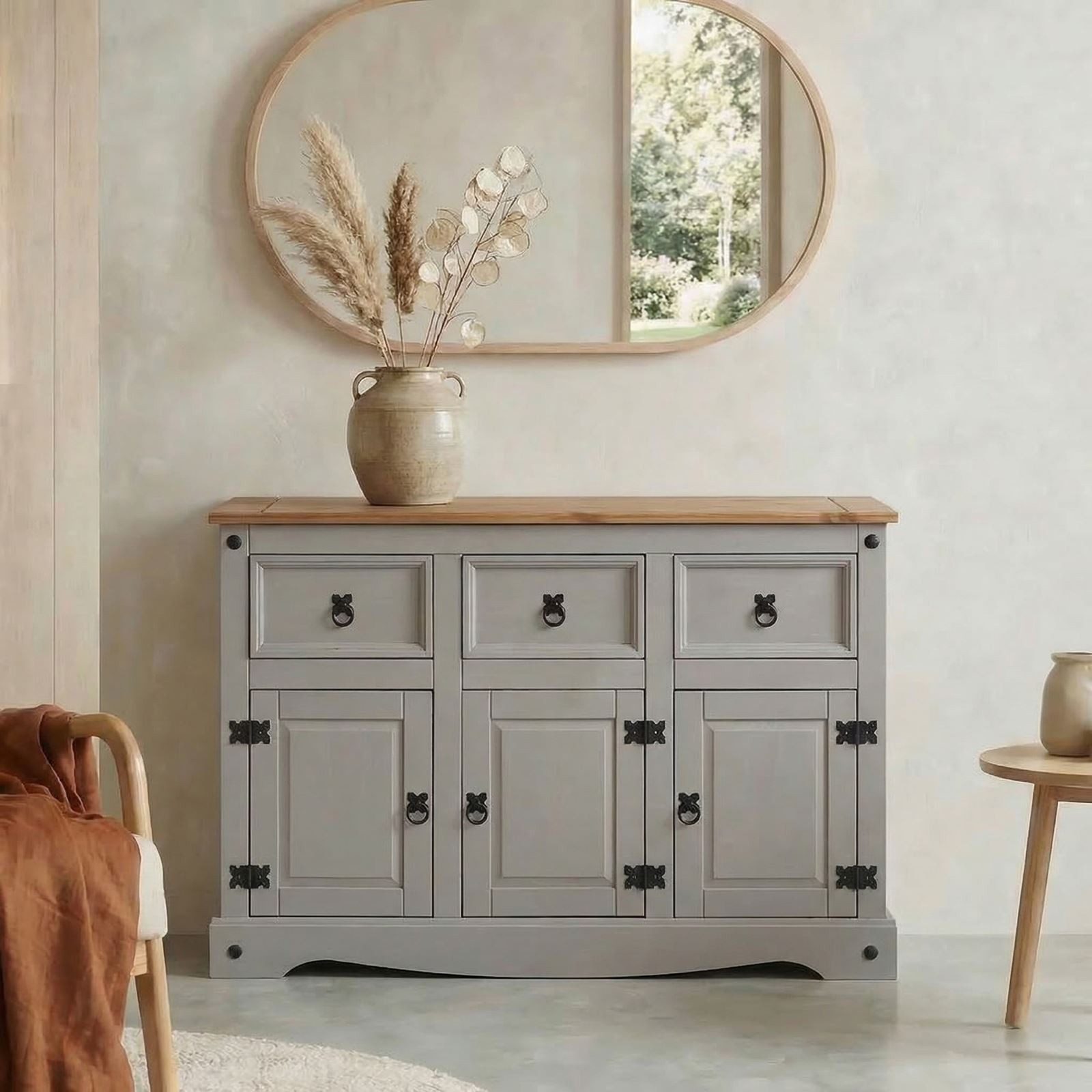 CARO-Möbel Sideboard RAMON, Mexico Sideboard RAMON Kommode Kiefer massiv, mit 3 Schubladen und 3 T