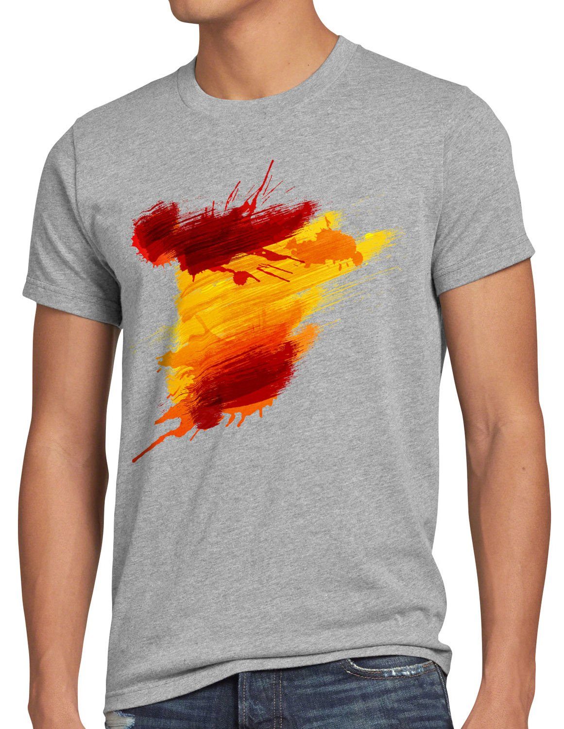 style3 Print-Shirt Herren T-Shirt Flagge Spanien Fußball Sport Spain WM EM Fahne grau meliert