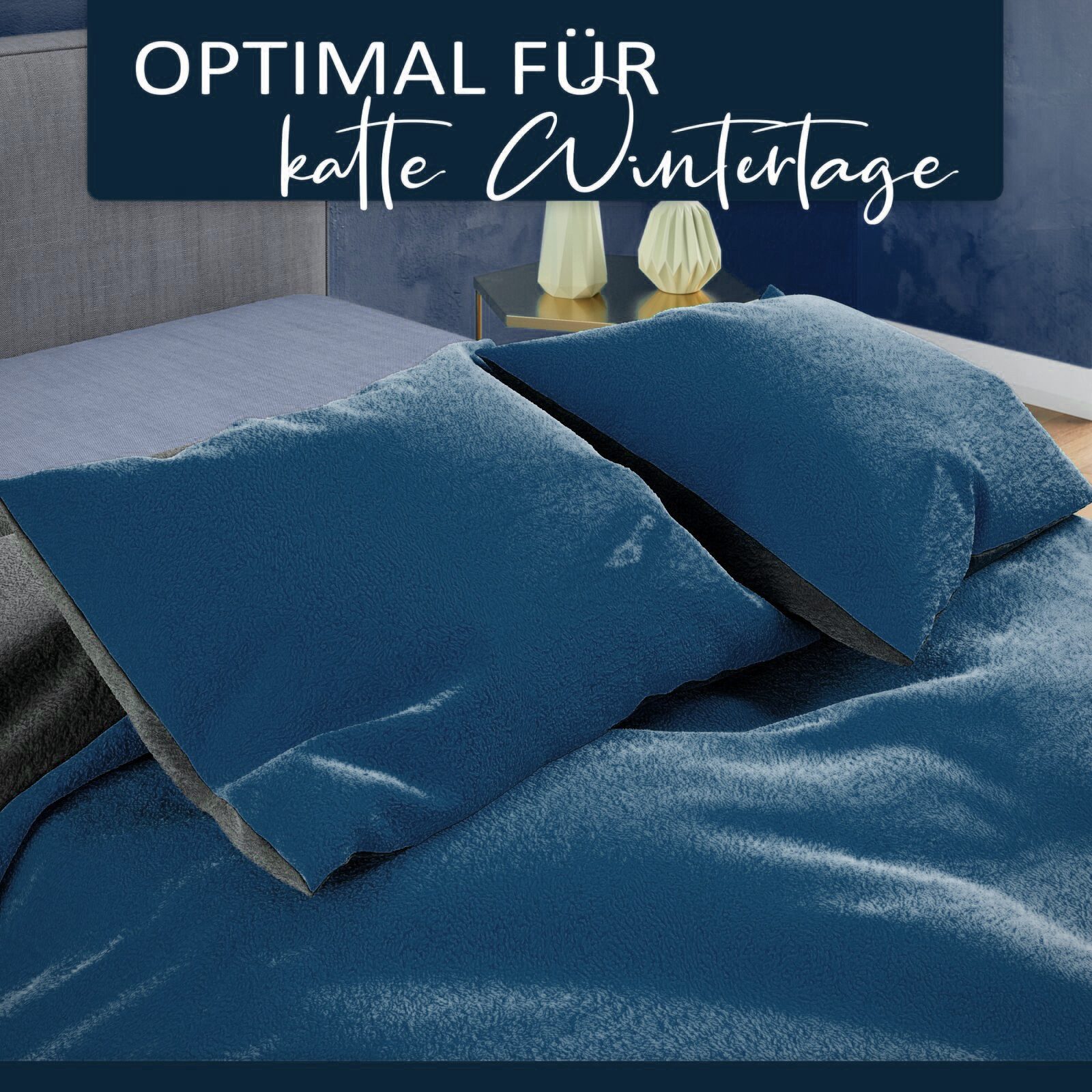 Visaggio Bettwäsche Winter Teddy Plüsch, Fleece, 2 teilig, Flauschig warmes Cashmere Touch, Einfarbig Wende – Bild 5 von 5