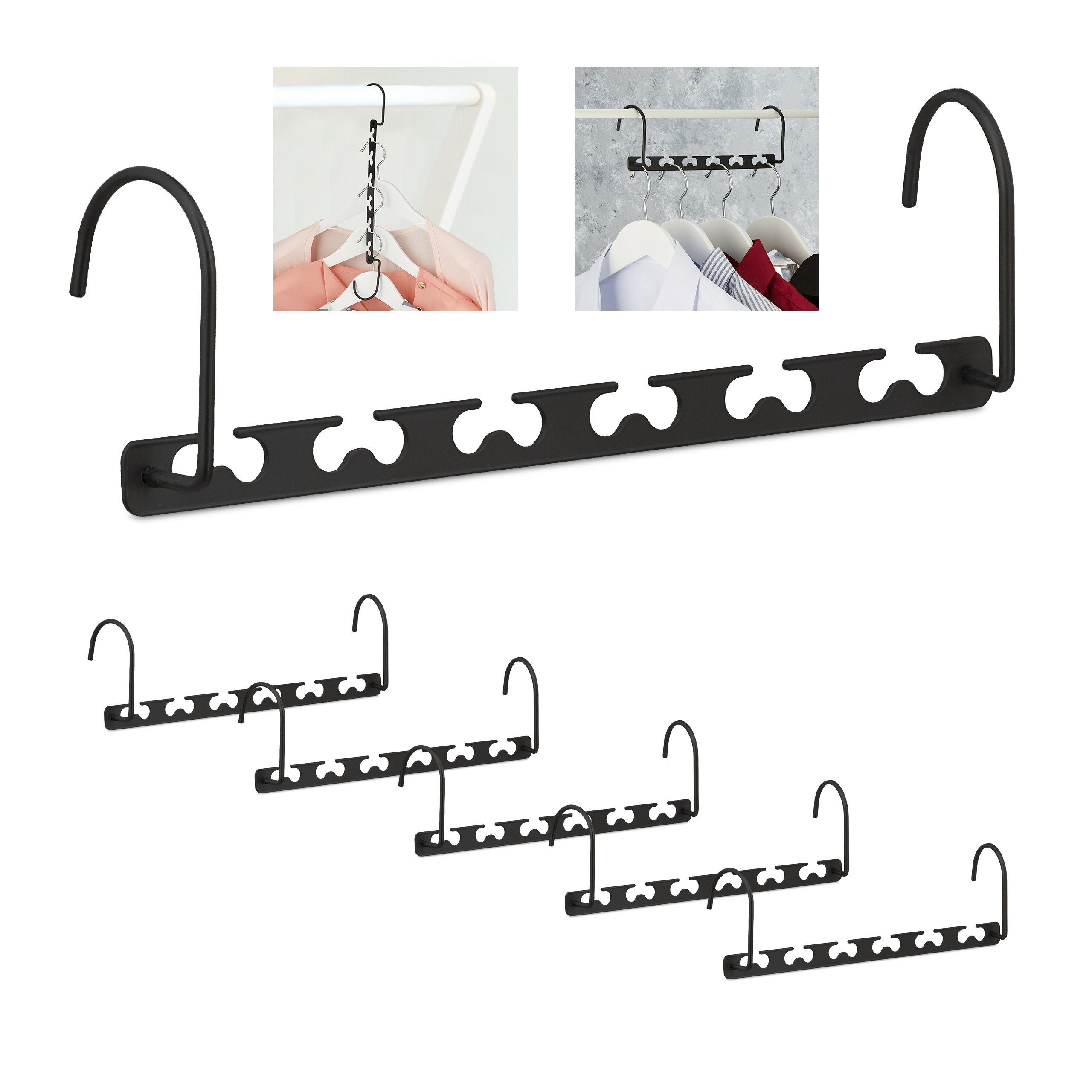 relaxdays Mehrfach-Kleiderbügel Raumsparbügel 6er Set schwarz günstig online kaufen