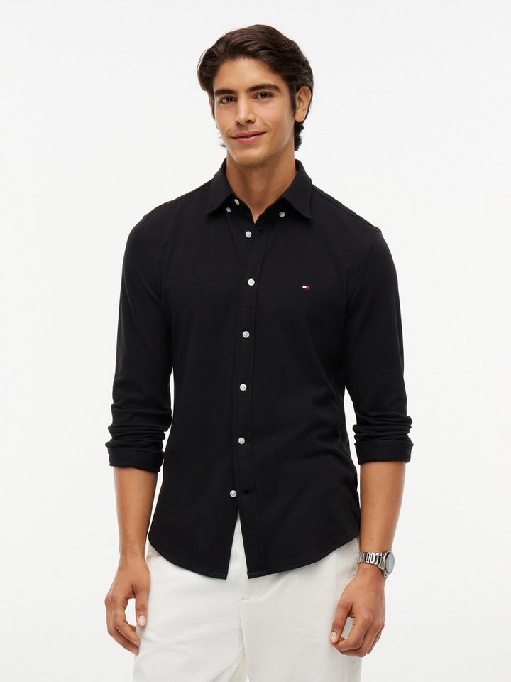 Tommy Hilfiger Langarmhemd KNITTED SHIRT Button-down-Kragen, Slim Fit, Jersey-Qualität