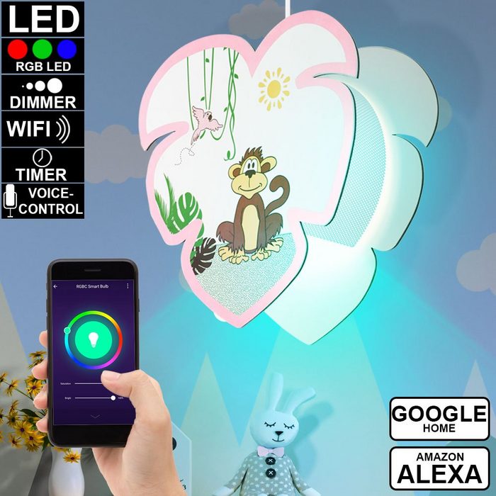 etc-shop Smarte LED-Leuchte Leuchtmittel inklusive Warmweiß Farbwechsel Smart Home Kinder Pendel Leuchte Spiel Zimmer Decken Affen