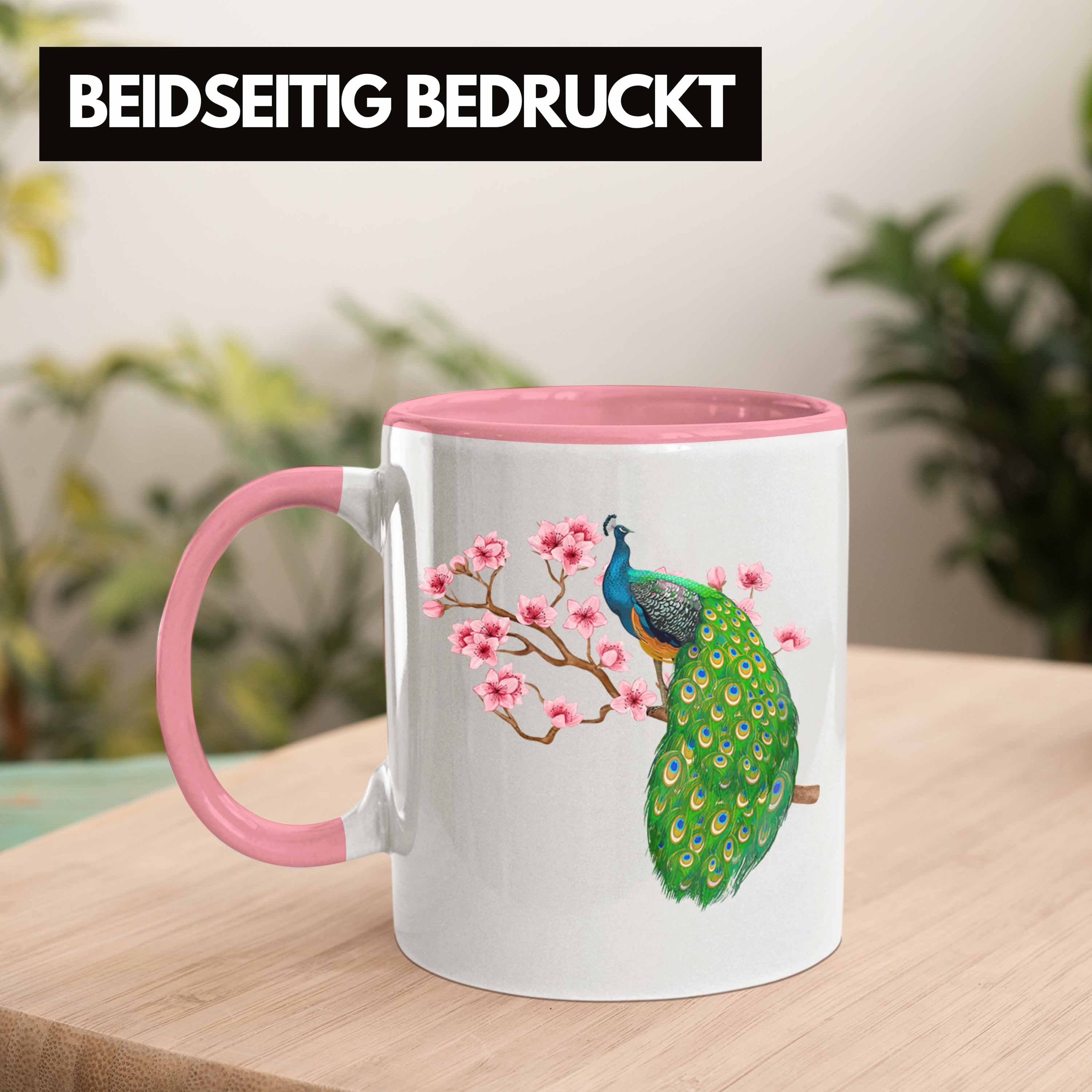 Deko Geschenkidee Grafik Grafiken Pfau Tasse Tasse Schöne Geschenk - Rosa Trendation Pfauen-Besitzer Trendation