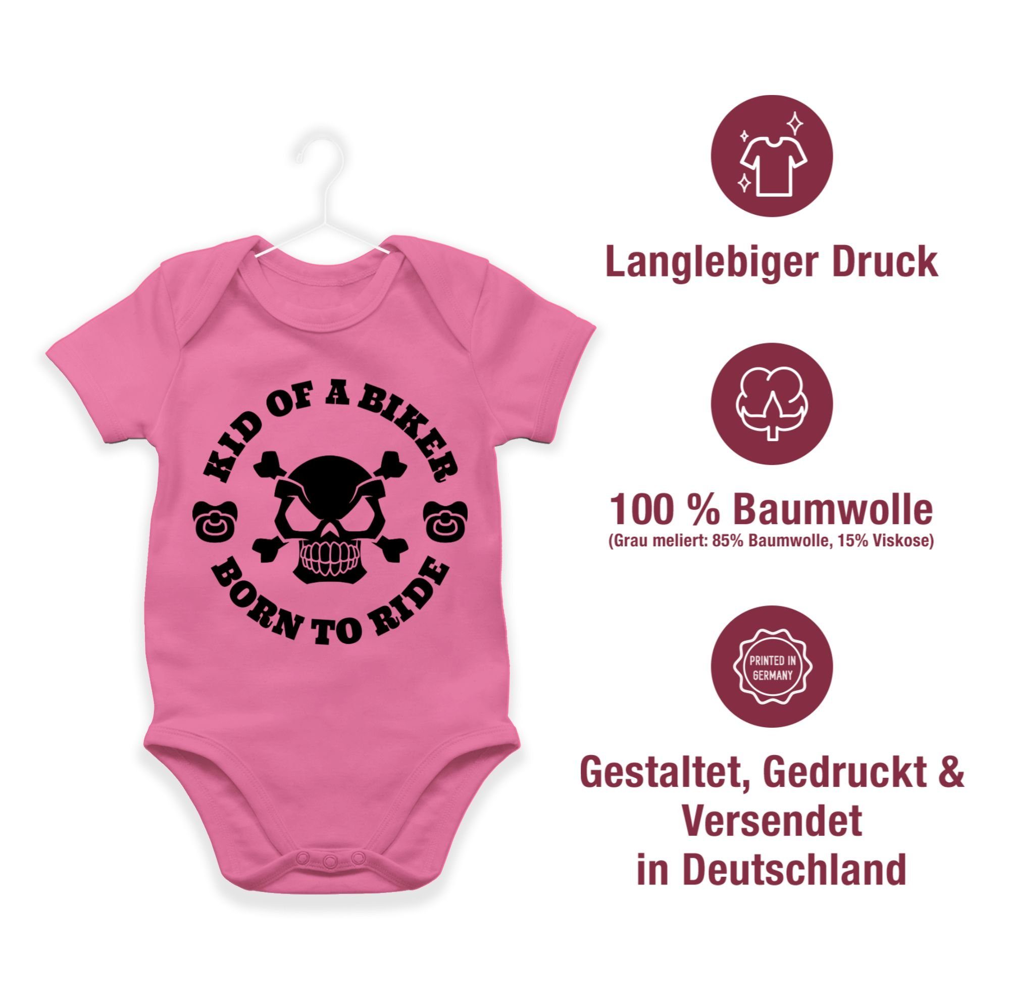 Shirtracer Shirtbody Kid of a biker born to ride mit Schnuller schwarz Sprüche Baby