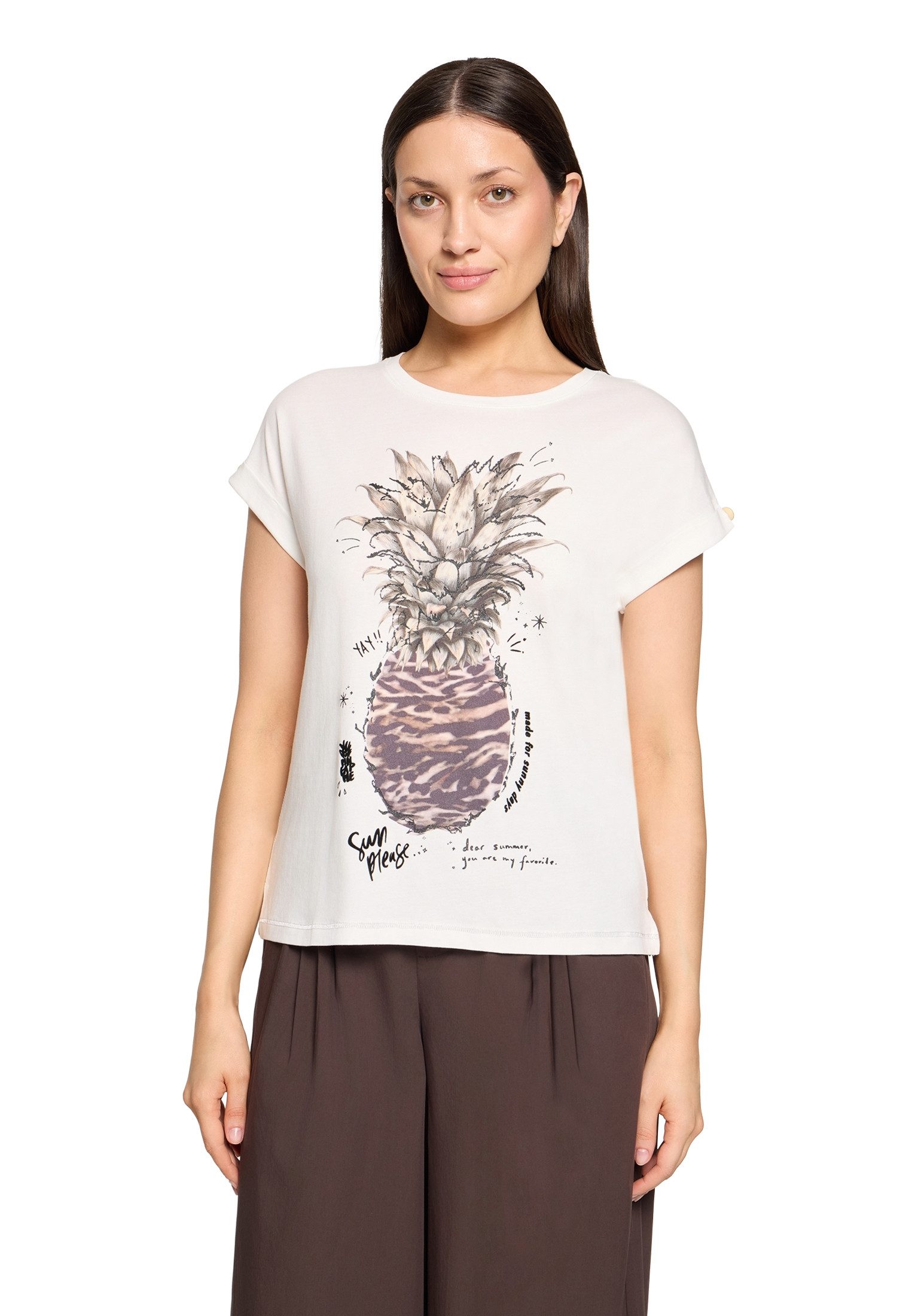 Cartoon Kurzarmshirt Damen mit Ärmelaufschlag (1-tlg)