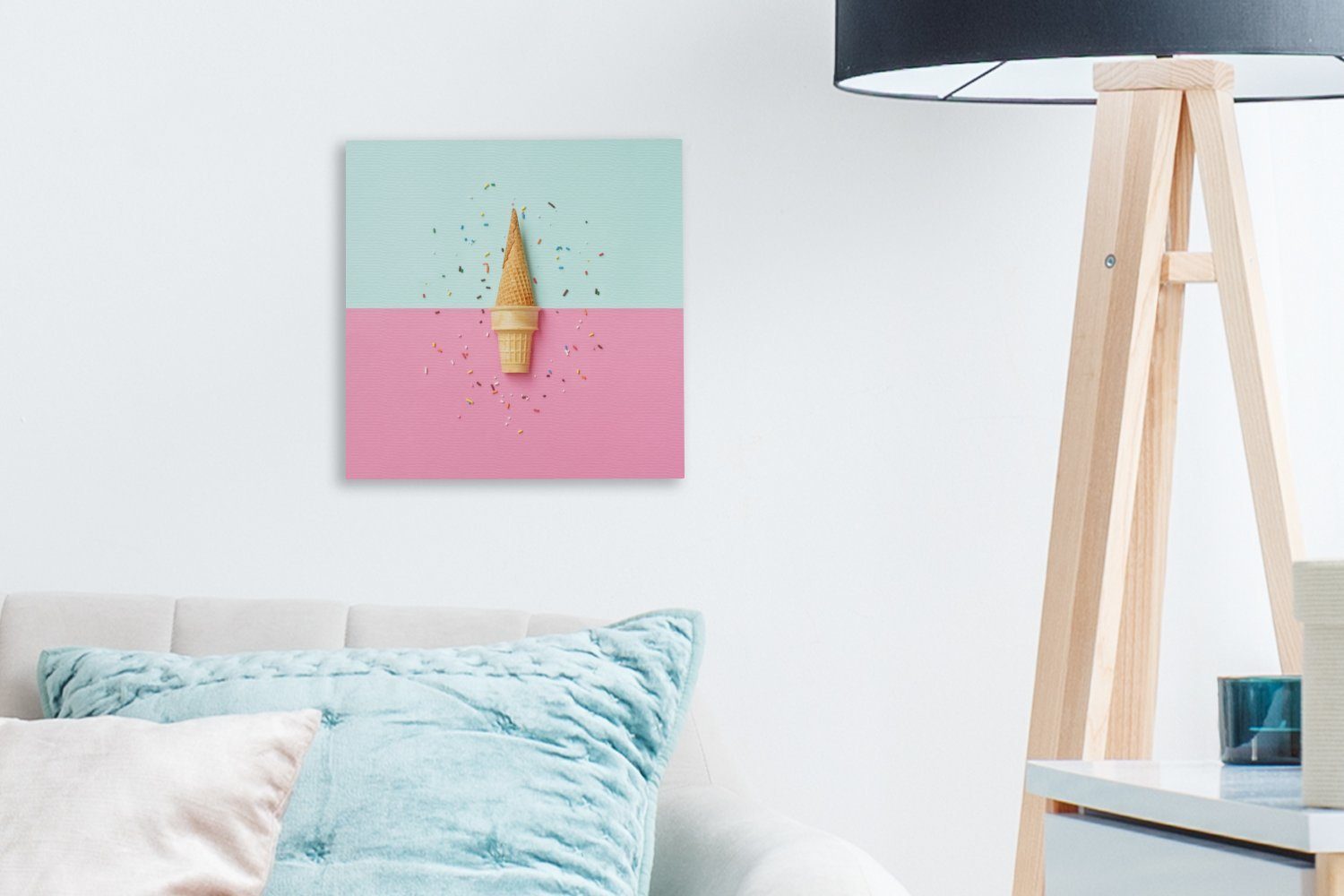 OneMillionCanvasses® Leinwandbild St), grünen und auf Abgrund, rosa (1 einem Bilder Zwei Leinwand Schlafzimmer für Eishörner Wohnzimmer