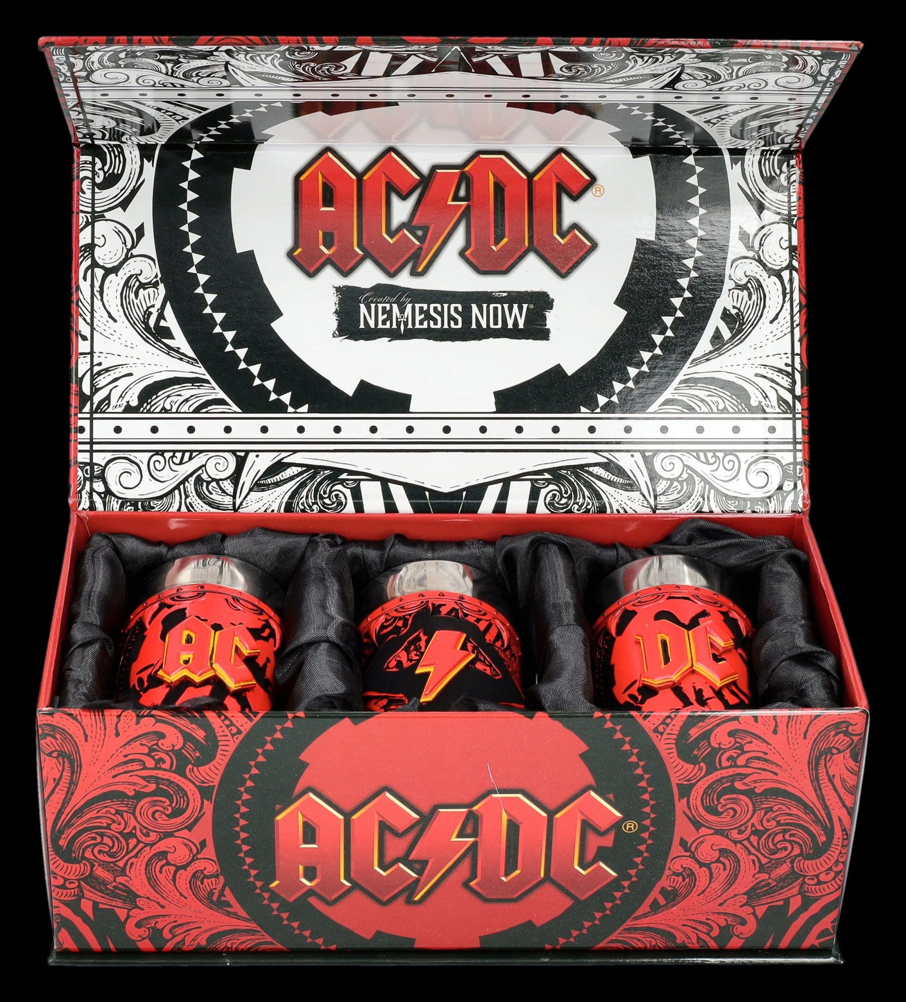 Figuren Shop GmbH Schnapsglas Schnapsbecher Set AC/DC - Logo - Merchandise Becher Schnapsglas Deko, Kunststein (Polyresin), Edelstahl