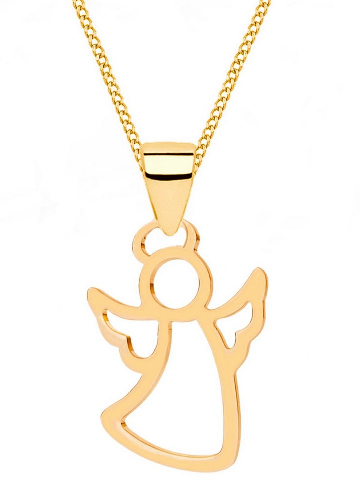 Goldene Hufeisen Kette mit Anhänger Schutzengel vergoldete Kette – ein Talisman des Glücks, 925 Echtsilber, 925 Sterling Silber (hypoallergen)