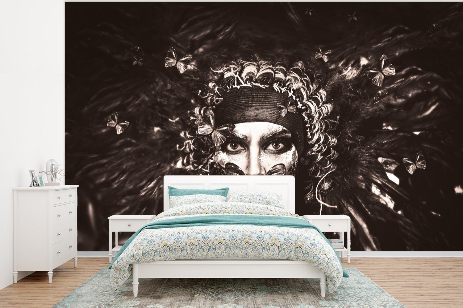 MuchoWow Fototapete Frau - Luxus - Farbe, Matt, bedruckt, (6 St), Wallpaper für Wohnzimmer, Schlafzimmer, Kinderzimmer, Vinyl Tapete