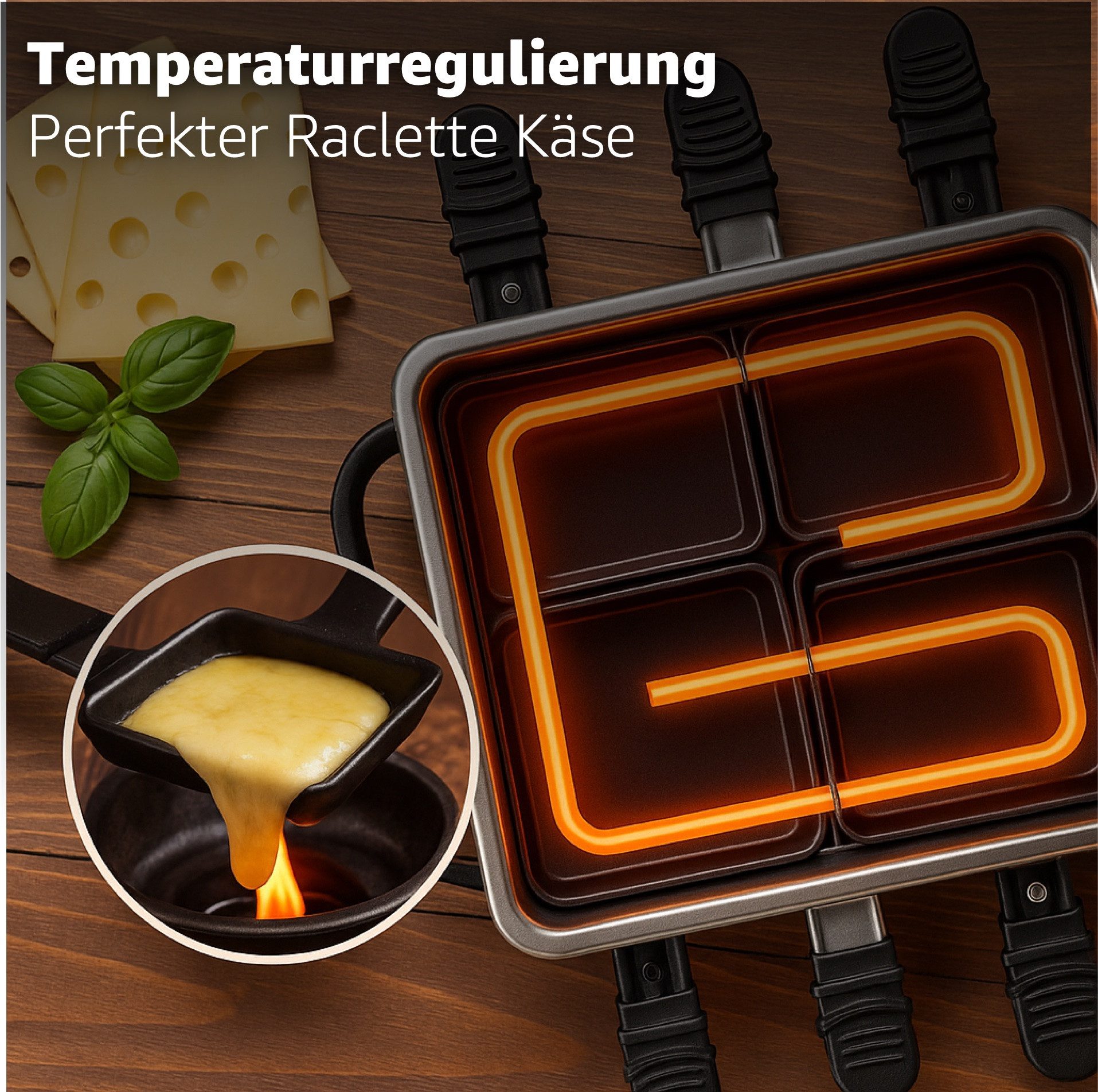 HaushaltO Raclette Raclette Set für 8x Personen - Grillplatte & Steinplatte, 8 Raclettepfännchen, 1400,00 W, mit Steinplatte