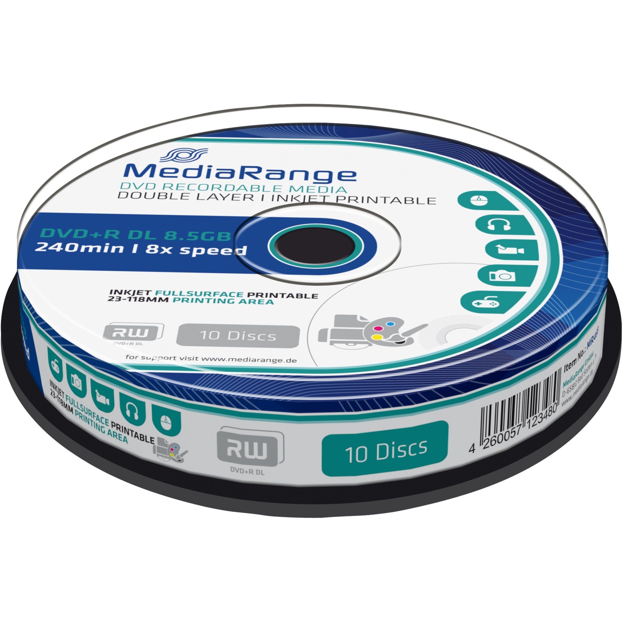 Mediarange DVD-Rohling MediaRange DVD+R DL 8,5 GB, DVD-Rohlinge, (8fach