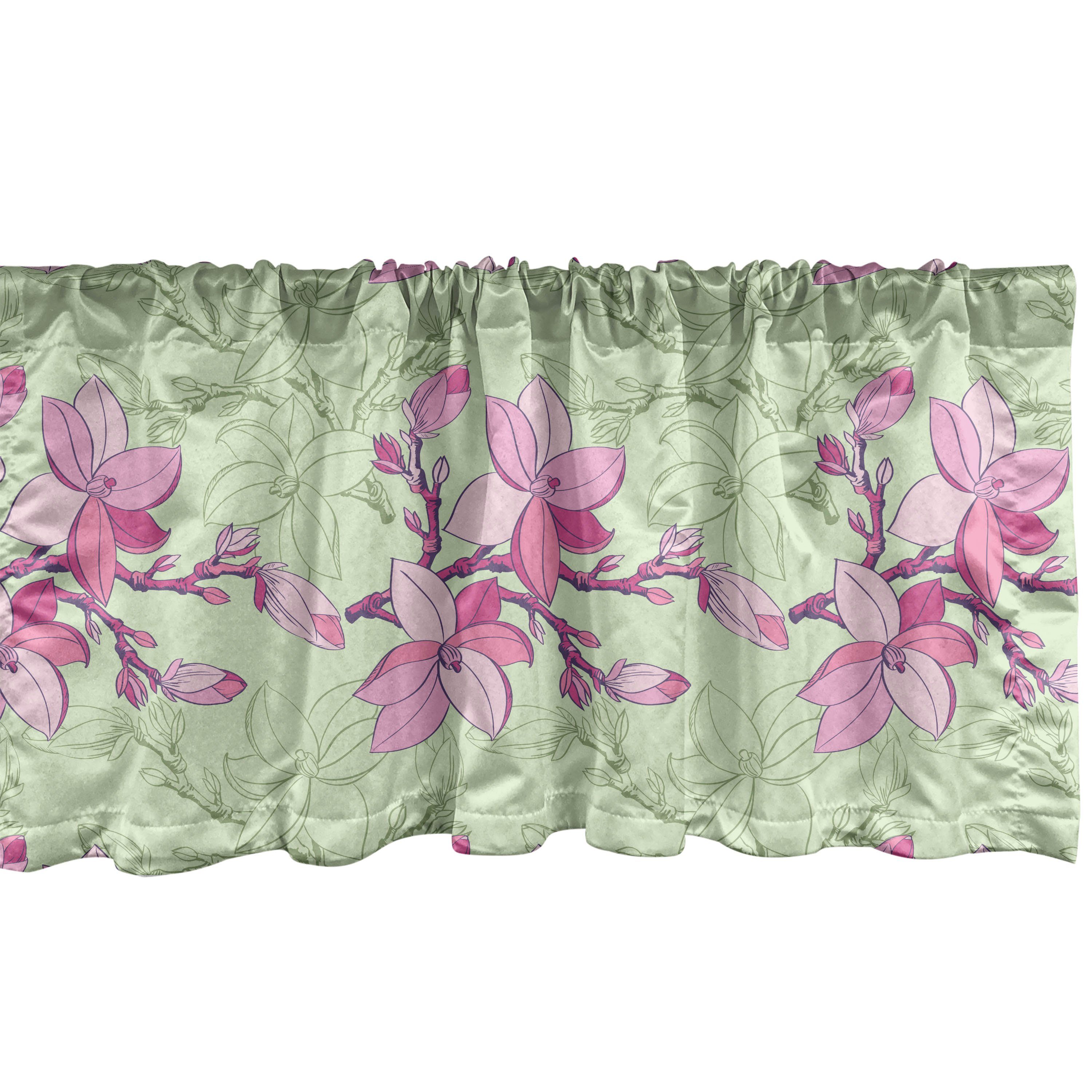 Scheibengardine Vorhang Volant für Küche Schlafzimmer Dekor mit Stangentasche, Abakuhaus, Microfaser, Blumen Pinkish Blumen-Silhouetten