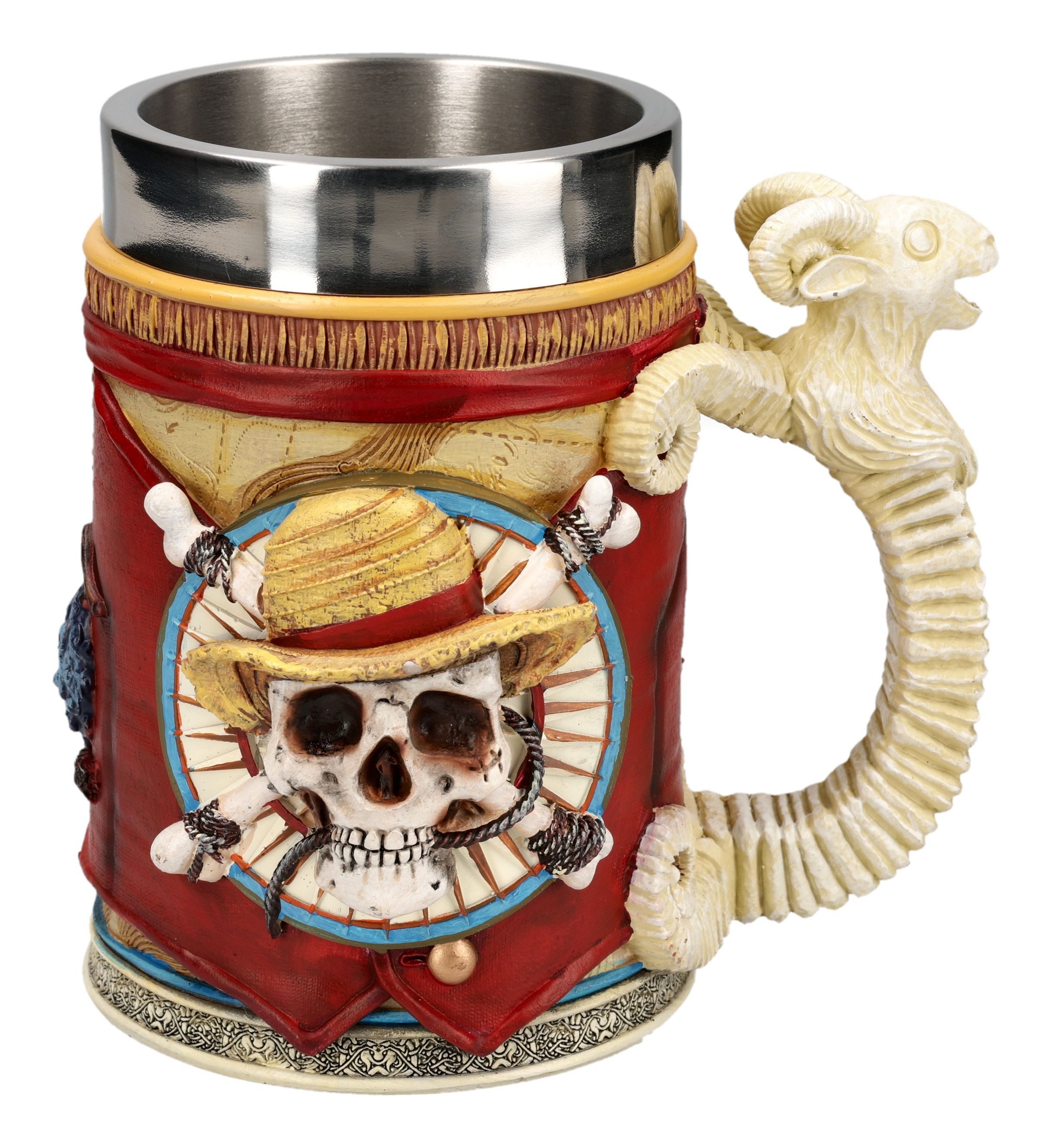 Figuren Shop GmbH Bierkrug One Piece Krug – Luffy Bierkrug 600 ml Sammlerfigur Bierkrug Deko, Kunststein (Polyresin), Edelstahl