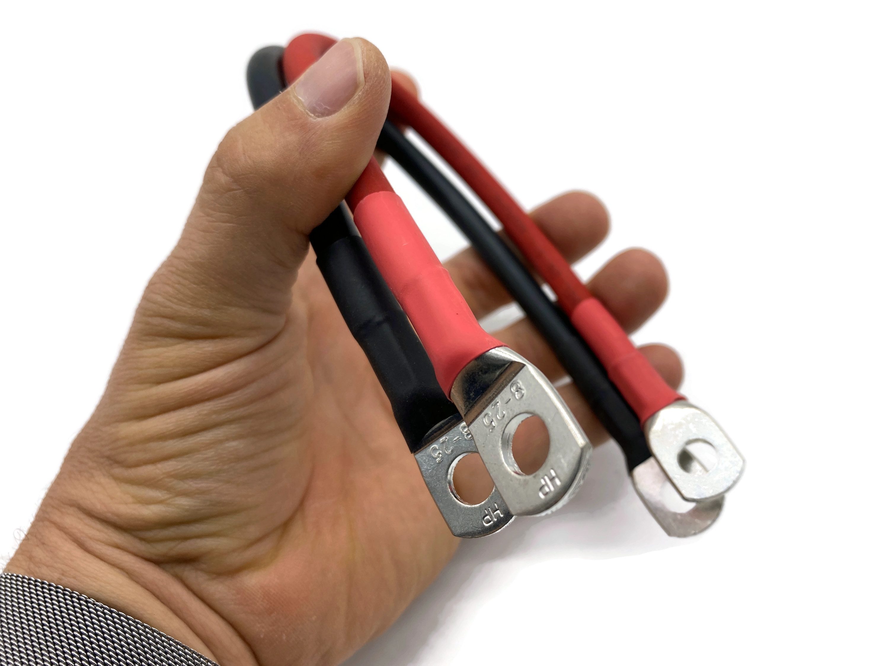 eXODA Kabel Set 25 mm² 30cm mit Schrumpfschlauch Kabelschuhen M8 Rot Schwarz Batteriekabel, Rot und Schwarz, Kabelschuh fertig verpresst (30 cm), 99% Kupfer