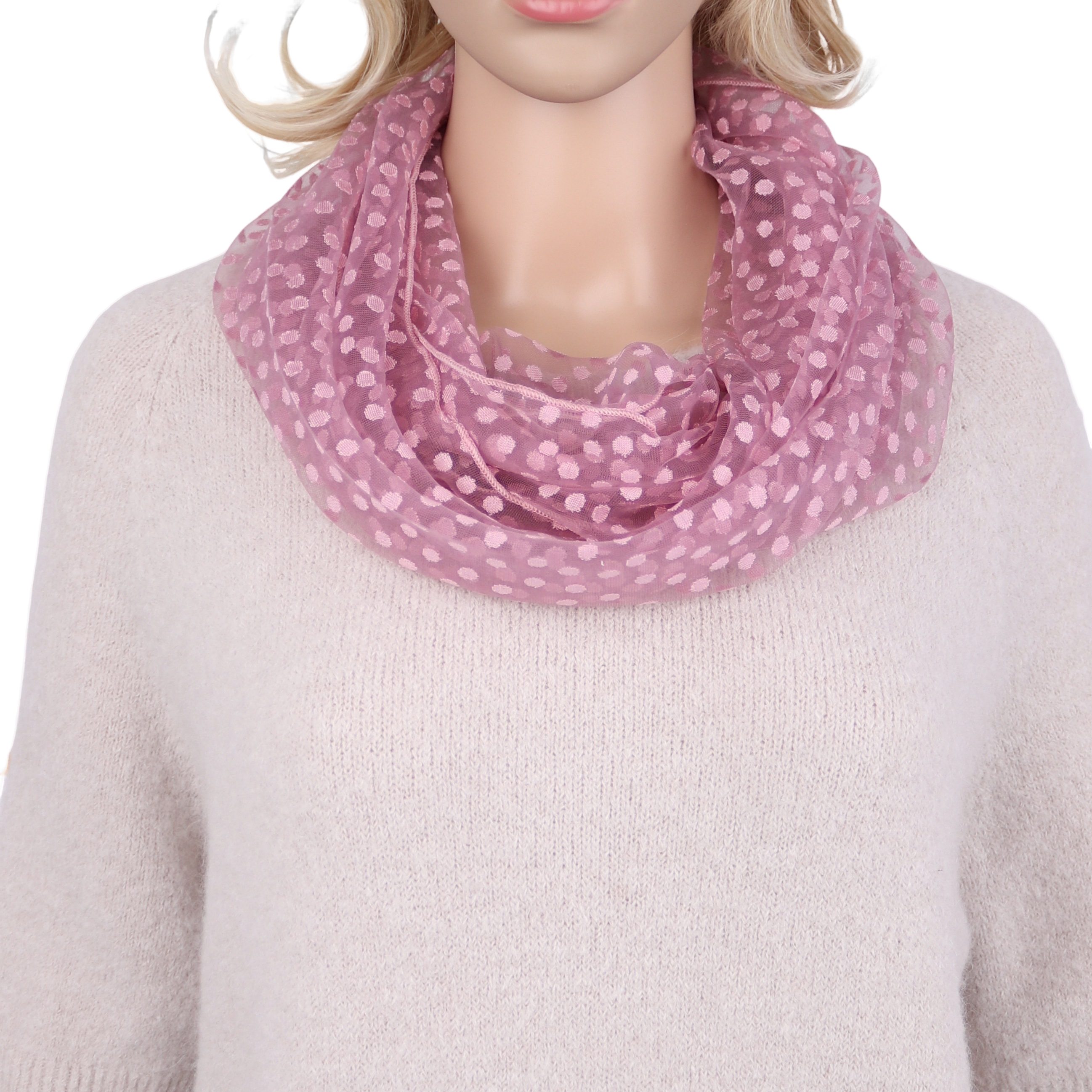 Loop Damen Schal Unifarbe mit Punktenmuster HALBTRANSPARENT