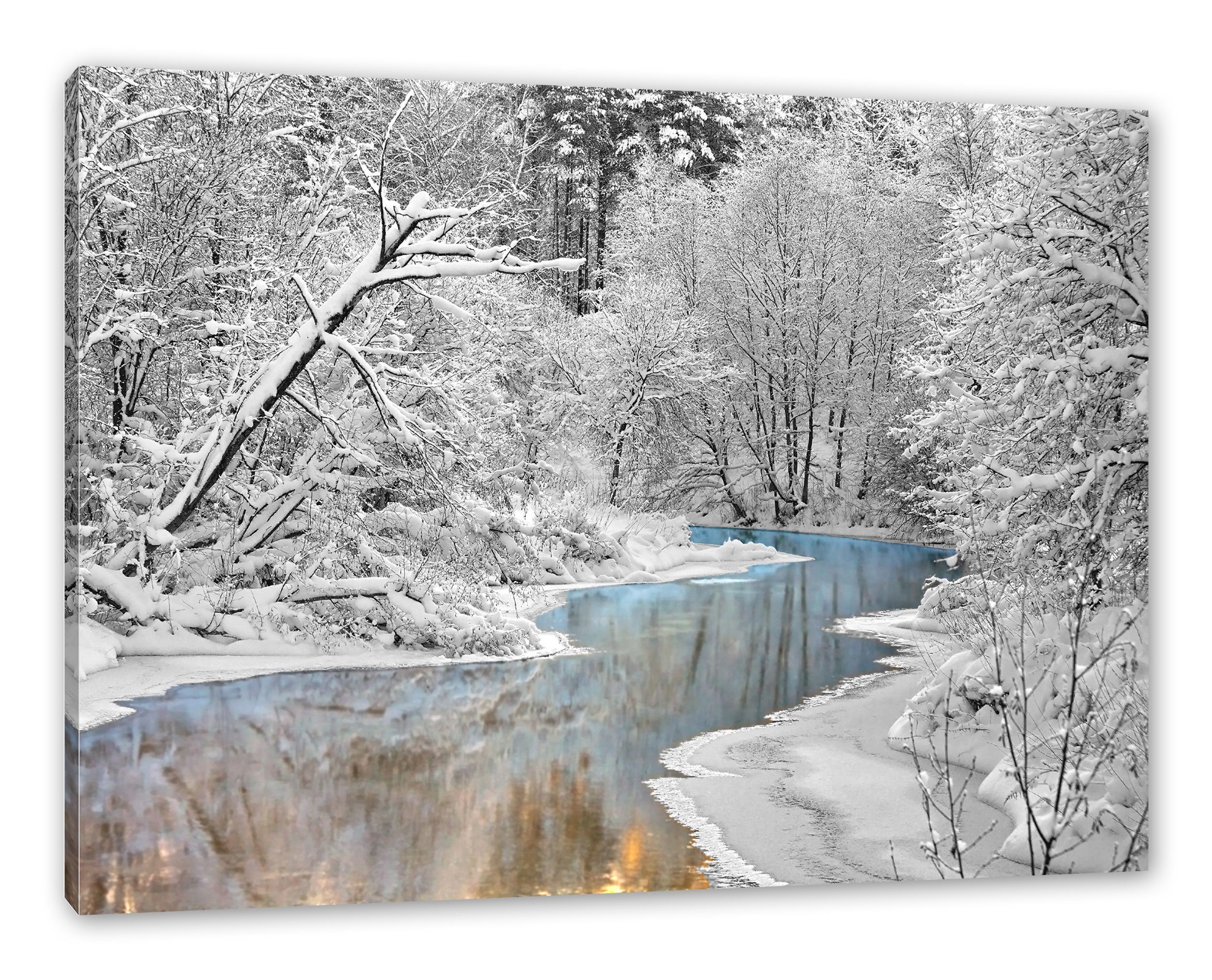 Leinwandbild Winterlandschaft fertig Pixxprint Atemberaubende Atemberaubende bespannt, (1 Winterlandschaft, St), Zackenaufhänger inkl. Leinwandbild