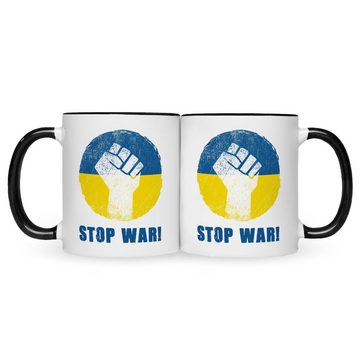GRAVURZEILE Tasse mit Motiv - Stop War - Frieden für die Ukraine, Keramik, Farbe: Schwarz & Weiß