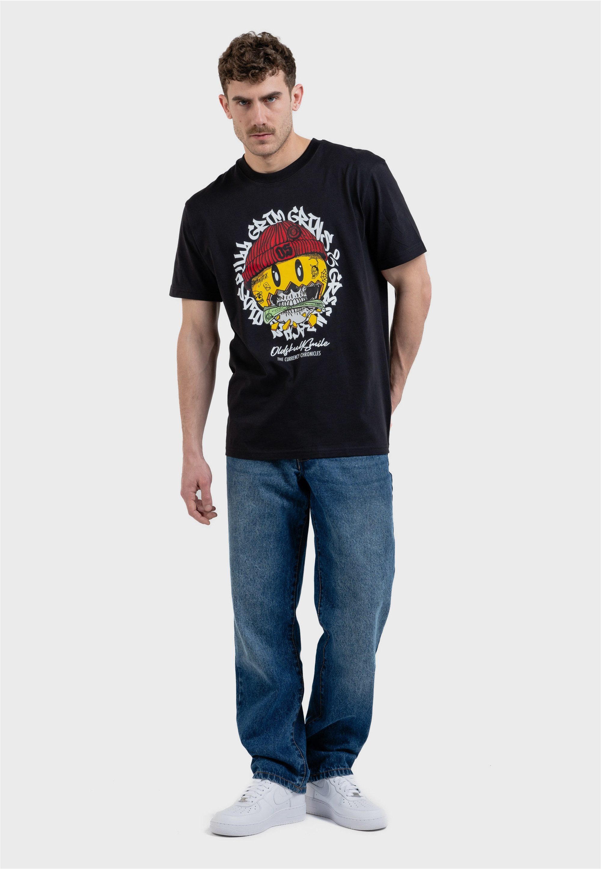 Oldskull T-Shirt Xtreme Smiley Cash Skull Graphic Vintage-Vibe in modernem Look