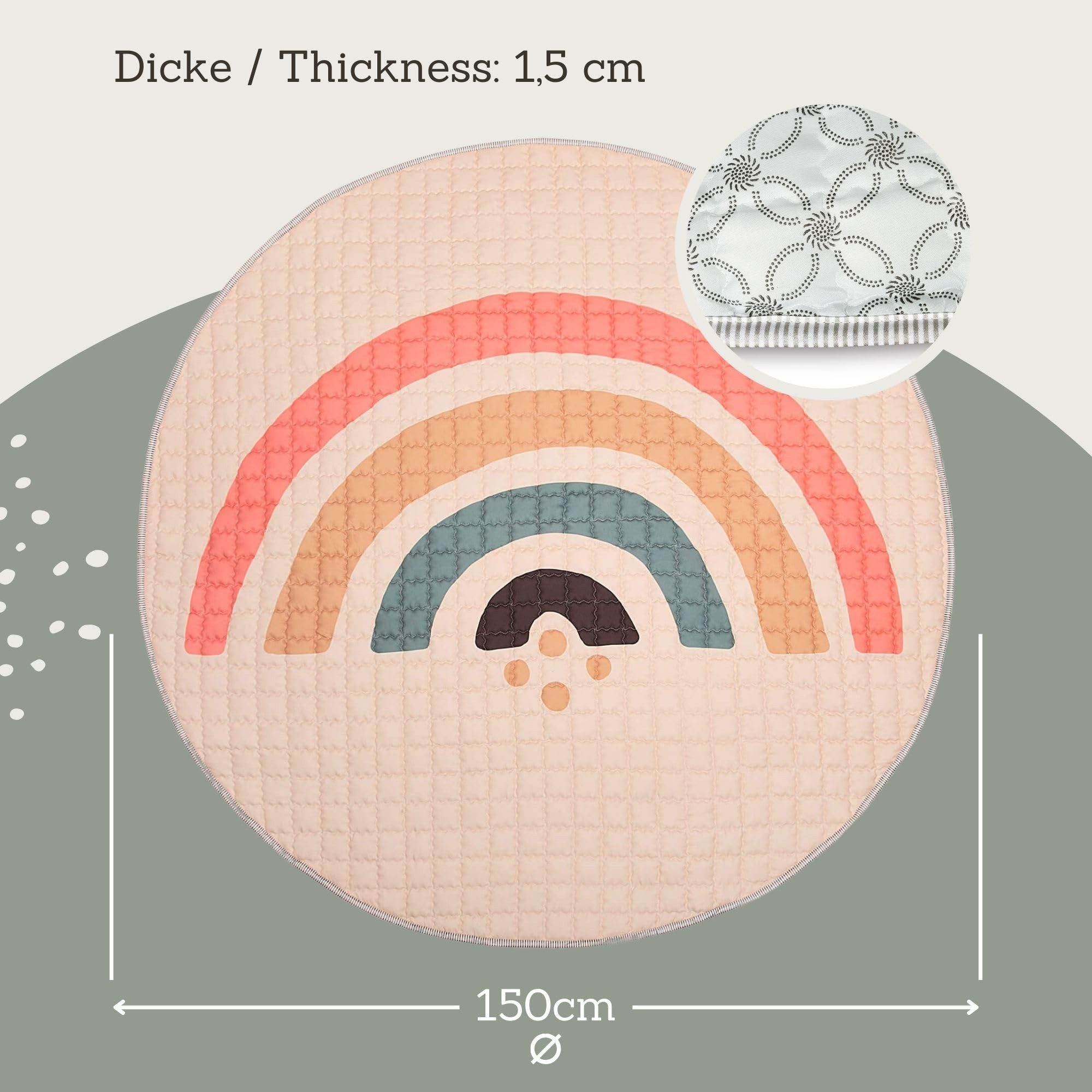 Krabbeldecke Gesteppte Baby 150cm – extra dicke 1,5cm weiche, Hakuna Matte, Spielmatte mit rutschfester Unterseite zum Krabbeln
