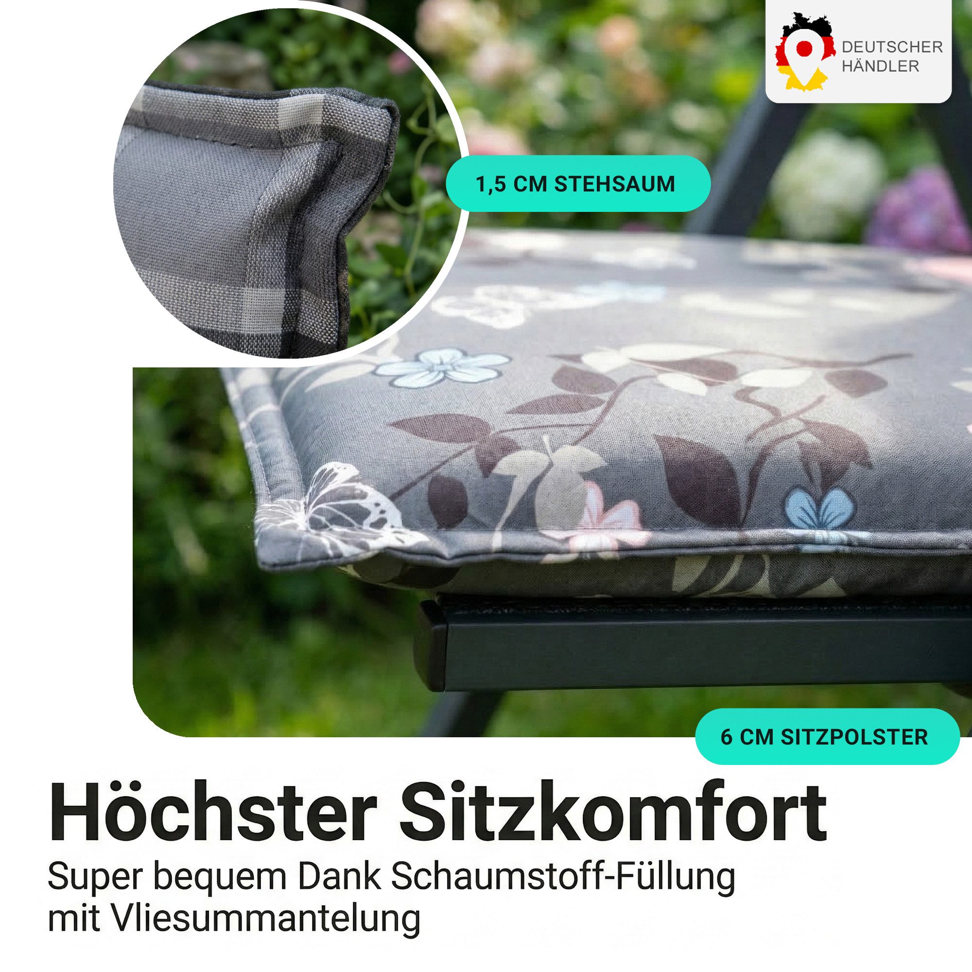 NYVI Hochlehnerauflage Hochlehner Auflage Barcelona - Gartenstuhlauflage 118x50 - 6cm Polster, (1 St), Stuhlauflage, Sitzauflage mit Halteband, UV-fest