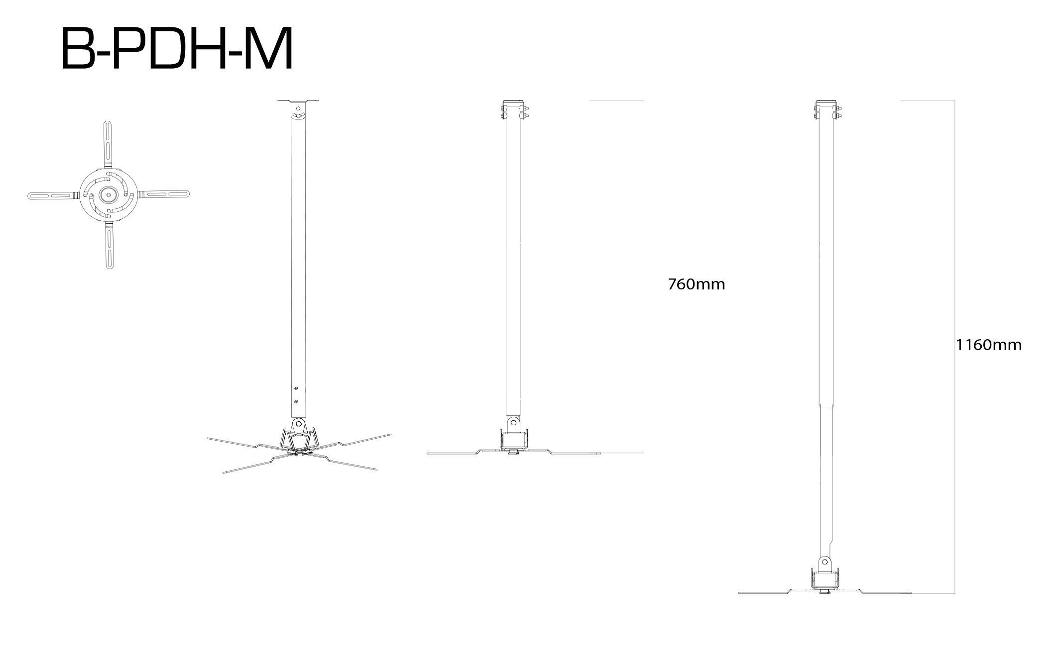 VCM Projekt Beamer Deckenhalterung B-PDH 76-116 cm Beamer