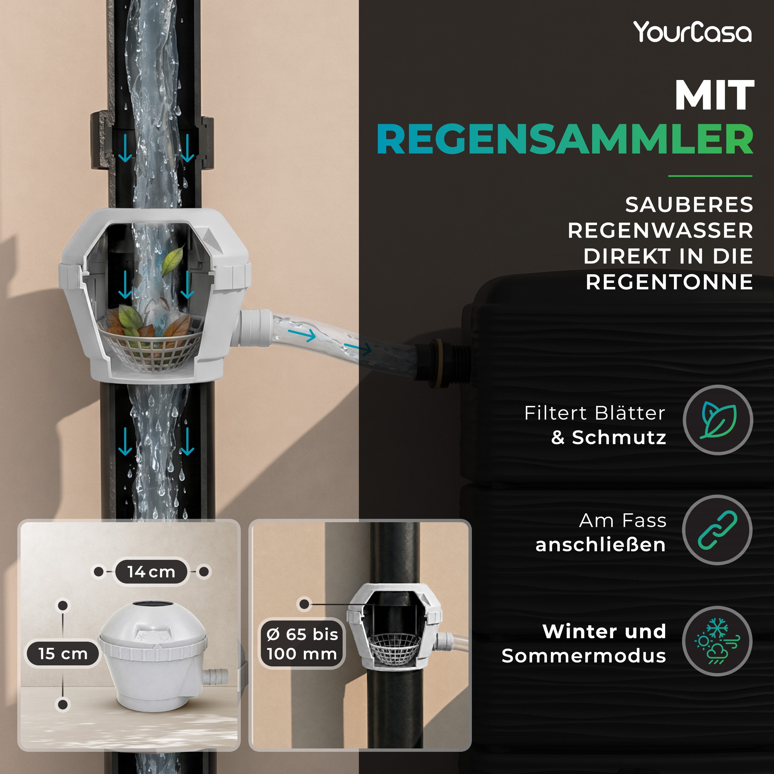 YourCasa Regentonne AquaWall 300 Liter Anthrazit schmal mit Regensammler Set, 300 l – Bild 4 von 5