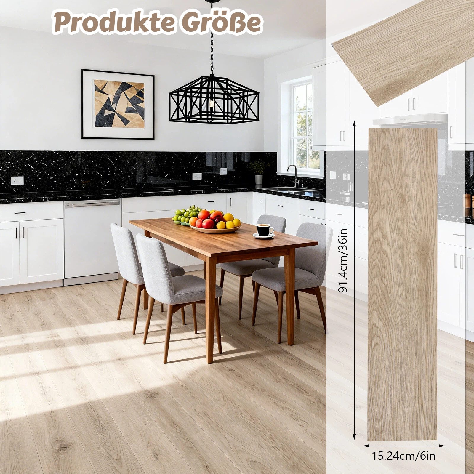 BlingBin Vinylboden 36 Stück PVC Bodenbelag Vinylboden Selbstklebend mit Holz-Effekt, 36er Set, Eiche Weiß, 91.4 x 15.24 cm, 36 Vinyl Fliesen-ca.5m², Klebefliesen Boden für Wohnzimmer Küche, Verschleißfest, Wasserfest