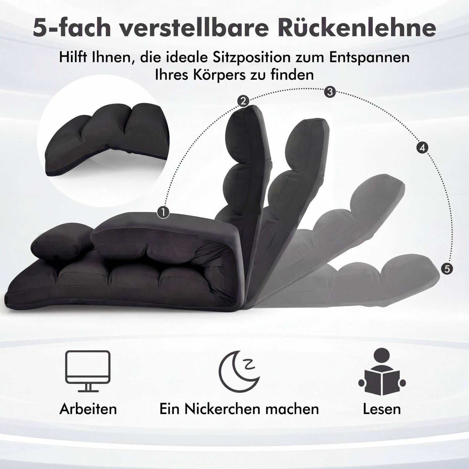 COSTWAY Relaxliege, mit Liegefunktion, Bodensessel klappbar verstellbare Rücklehne