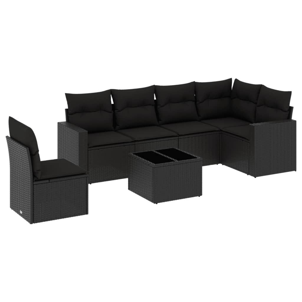 vidaXL Sofaelement 7-tlg. Garten-Sofagarnitur mit Kissen Schwarz Poly Rattan (1 St)