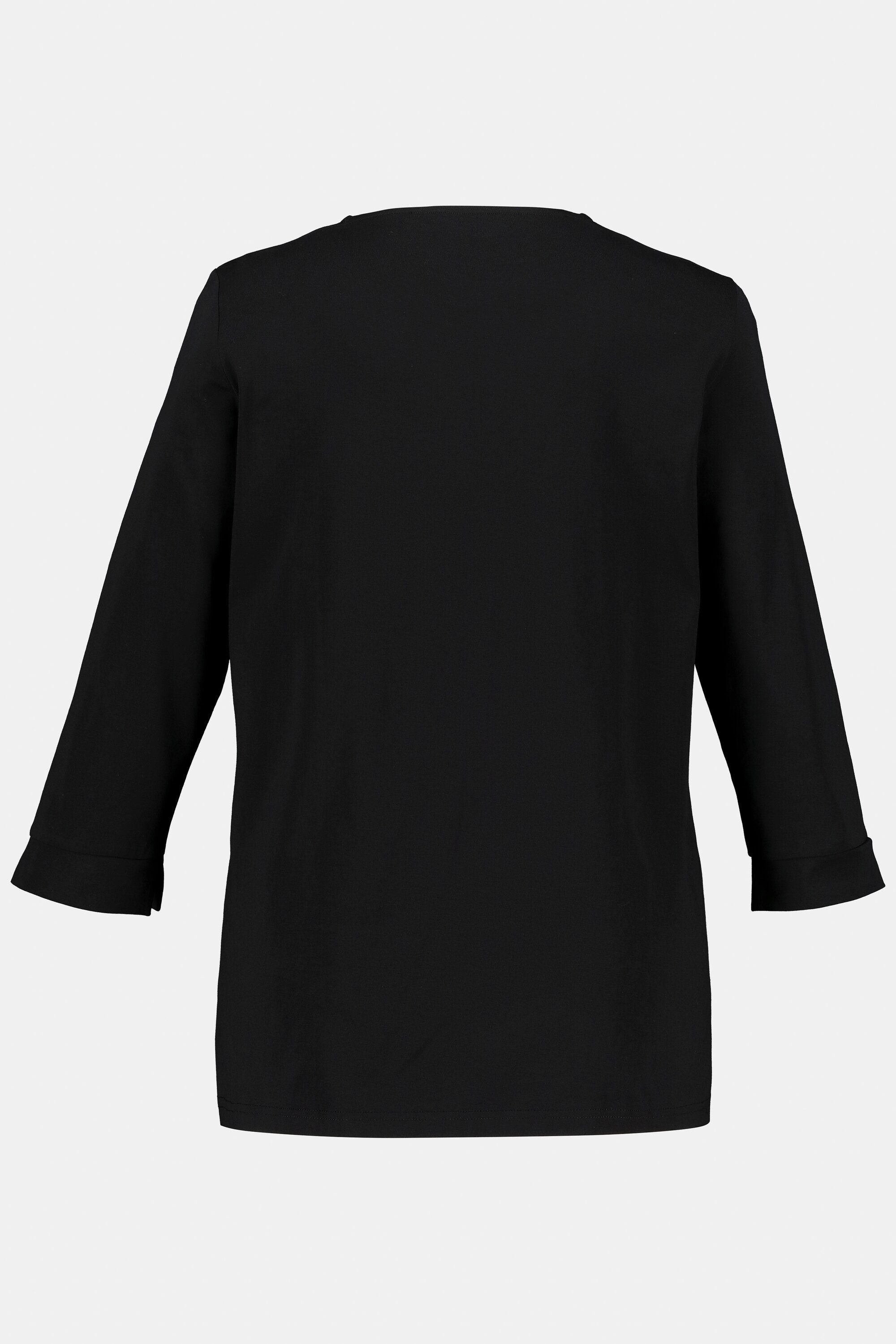 Classic Shirt 3/4-Arm Ulla Zierring V-Ausschnitt schwarz Rundhalsshirt Popken