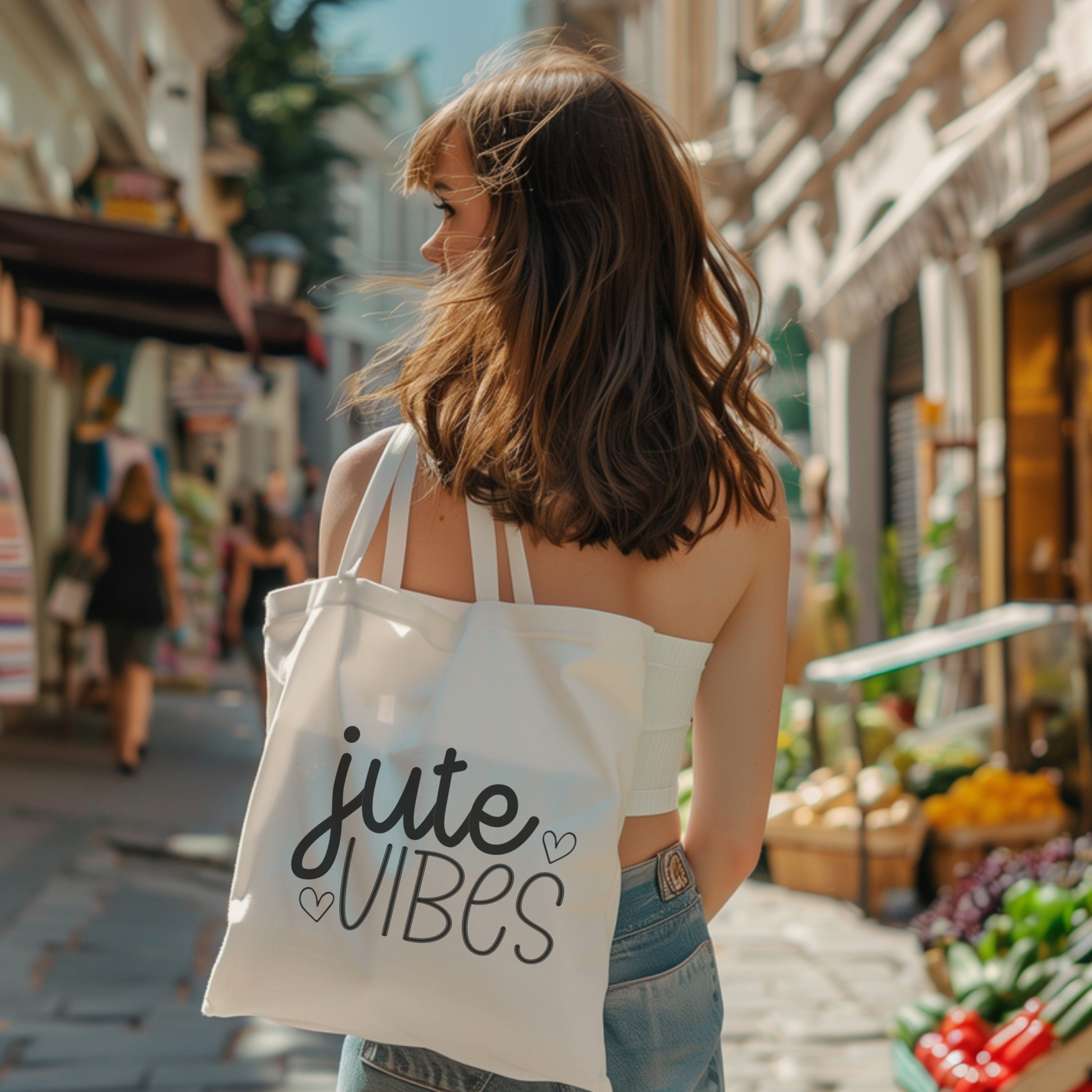 PhotoFancy Tragetasche mit Spruch 'Jute Vibes' - Stoffbeutel, mit lustigem Spruch