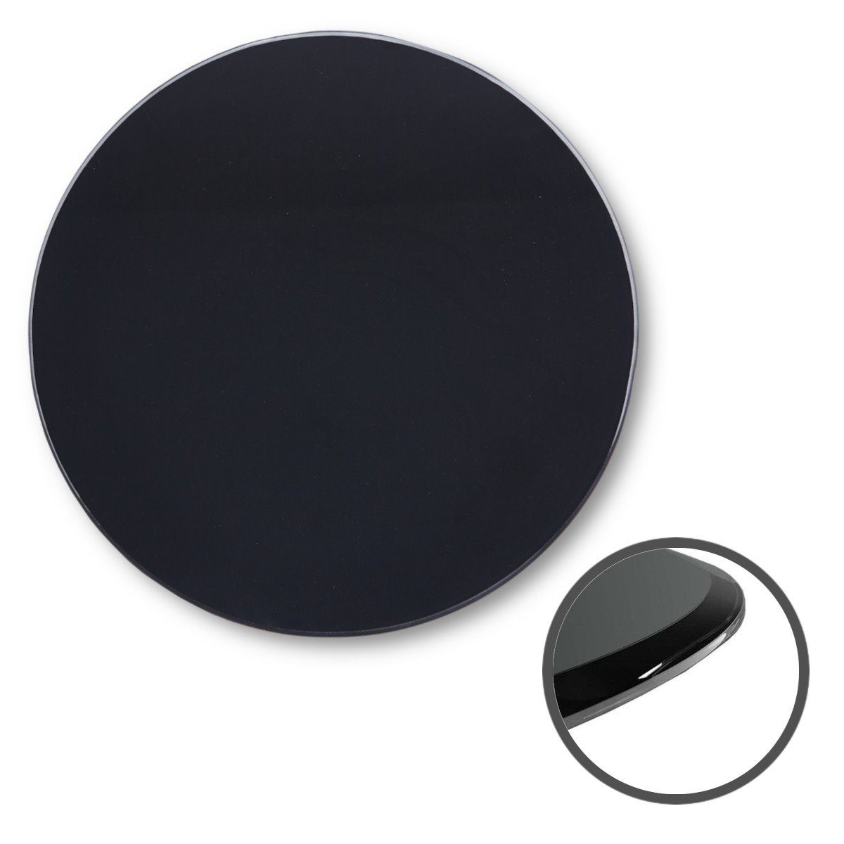 Tischplatte cm Facettenschliff Glasplatte HOOZ Ø70x0,6 - rund mit schwarz,