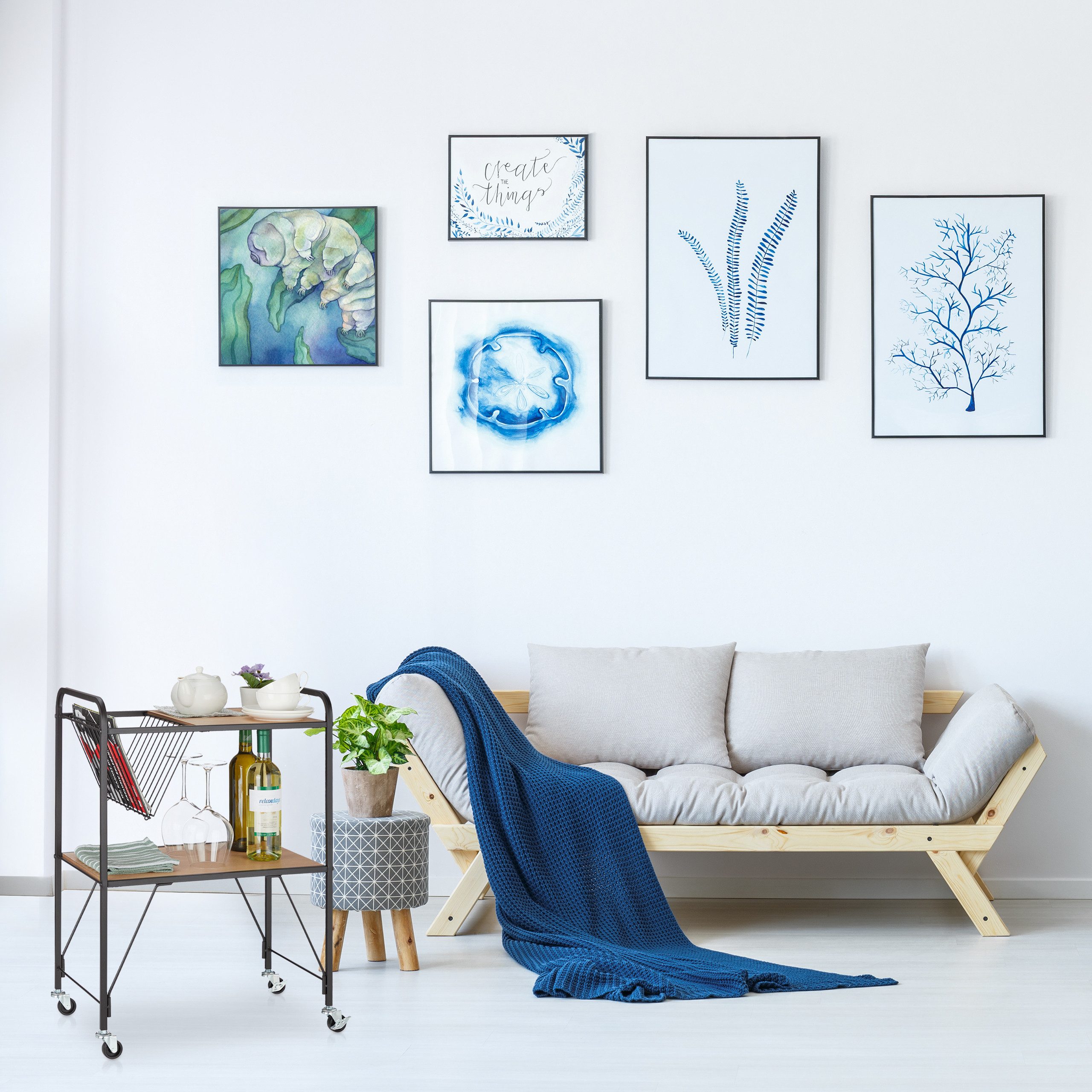 relaxdays Servierwagen mit Zeitungskorb günstig online kaufen