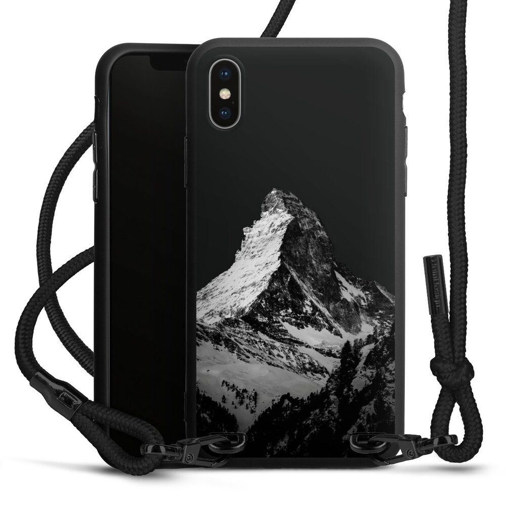 DeinDesign Handyhülle Berg Schnee Alpspitze Snow Capped Mountains Grayscale, Apple iPhone Xs Premium Handykette Hülle mit Band Case zum Umhängen