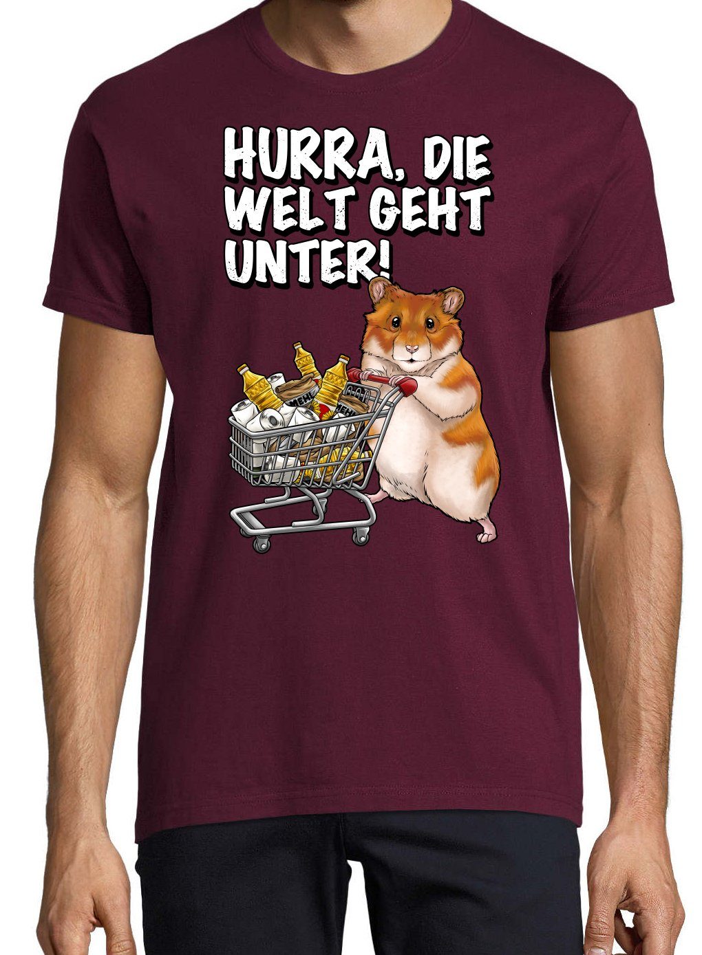 Die Unter Spruch Geht Youth Hurra Print-Shirt Burgund Herren Designz T-Shirt Print lustigem Welt mit Hamster