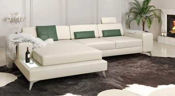 BULLHOFF Ecksofa Ledercouch Wohnlandschaft Leder Ecksofa Designsofa Eckcouch L-Form LED Couch Leder Sofa XXL anthrazit weiss grau »MÜNCHEN III« von BULLHOFF