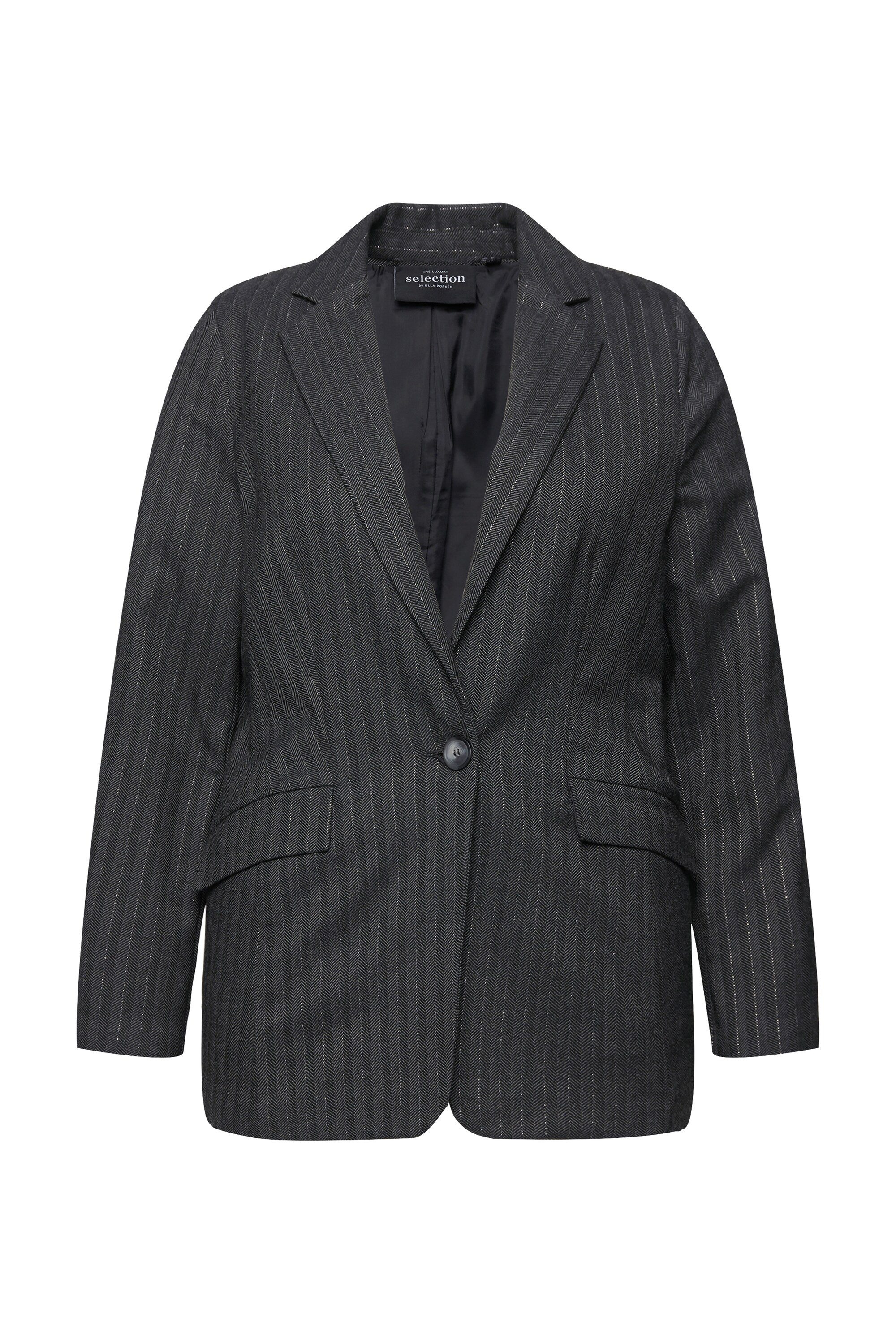 Ulla Popken Blusenblazer Blazer Fischgratmuster Lurex Reverskragen