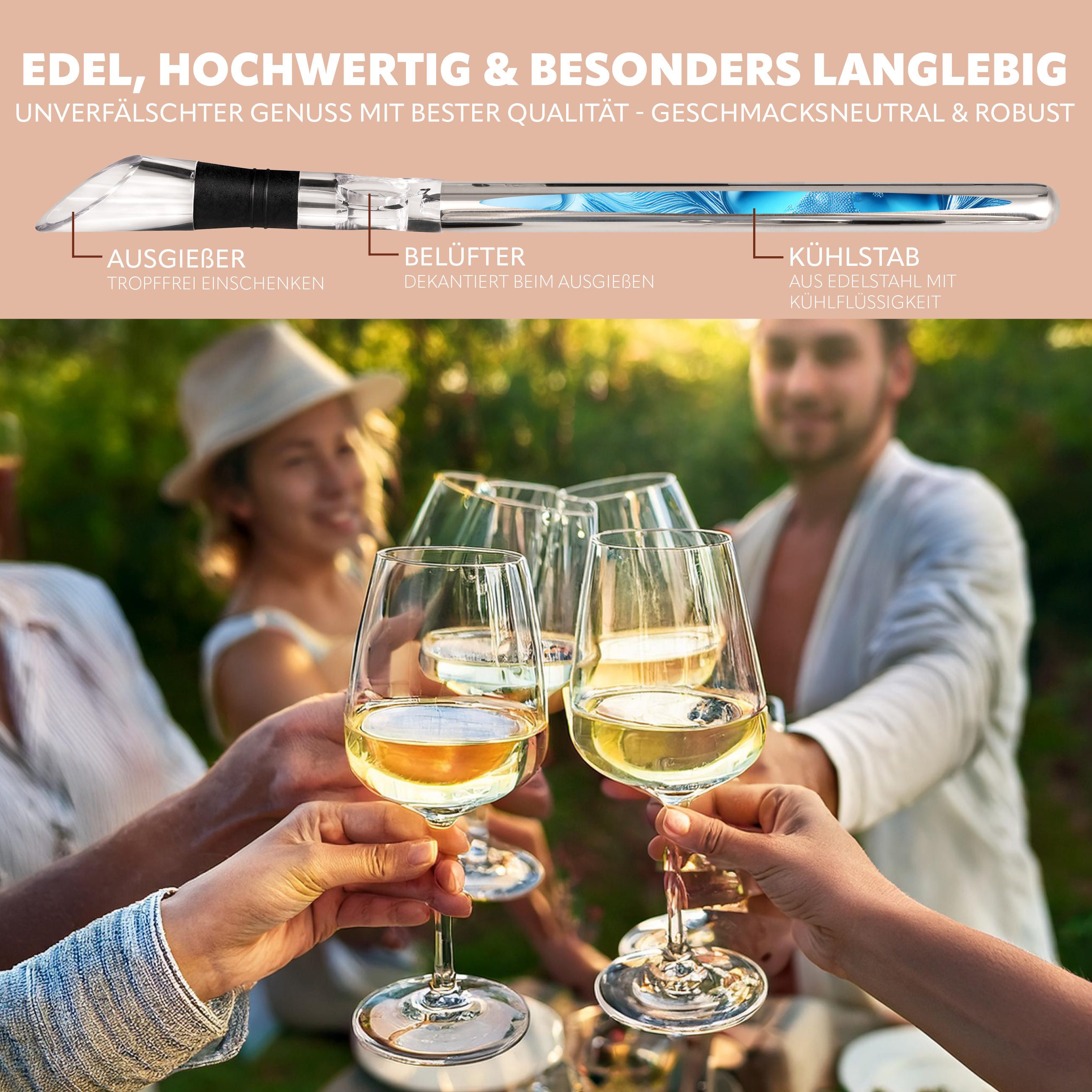 bremermann Weinkühler Wein-Ausgießer mit Edelstahl-Kühlstab und Weinverschluss, Weinkühler, mit Edelstahl-Kühlstab