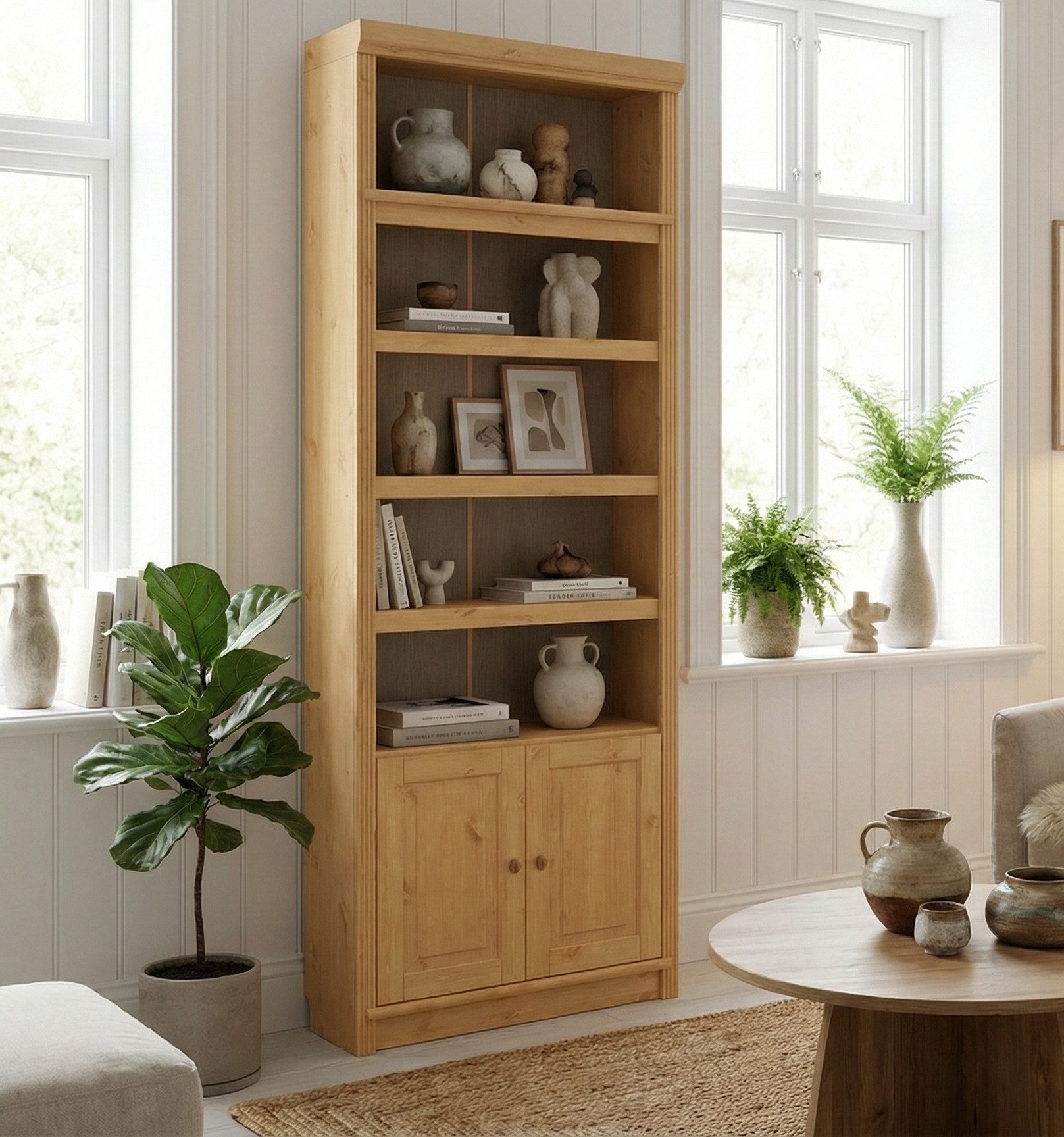 OTTO home Bücherregal mit 2 Türen Soeren Regal Aktenregal B/T/H: 80/29/220 cm, massive Kiefer, FSC®-zertifiziert